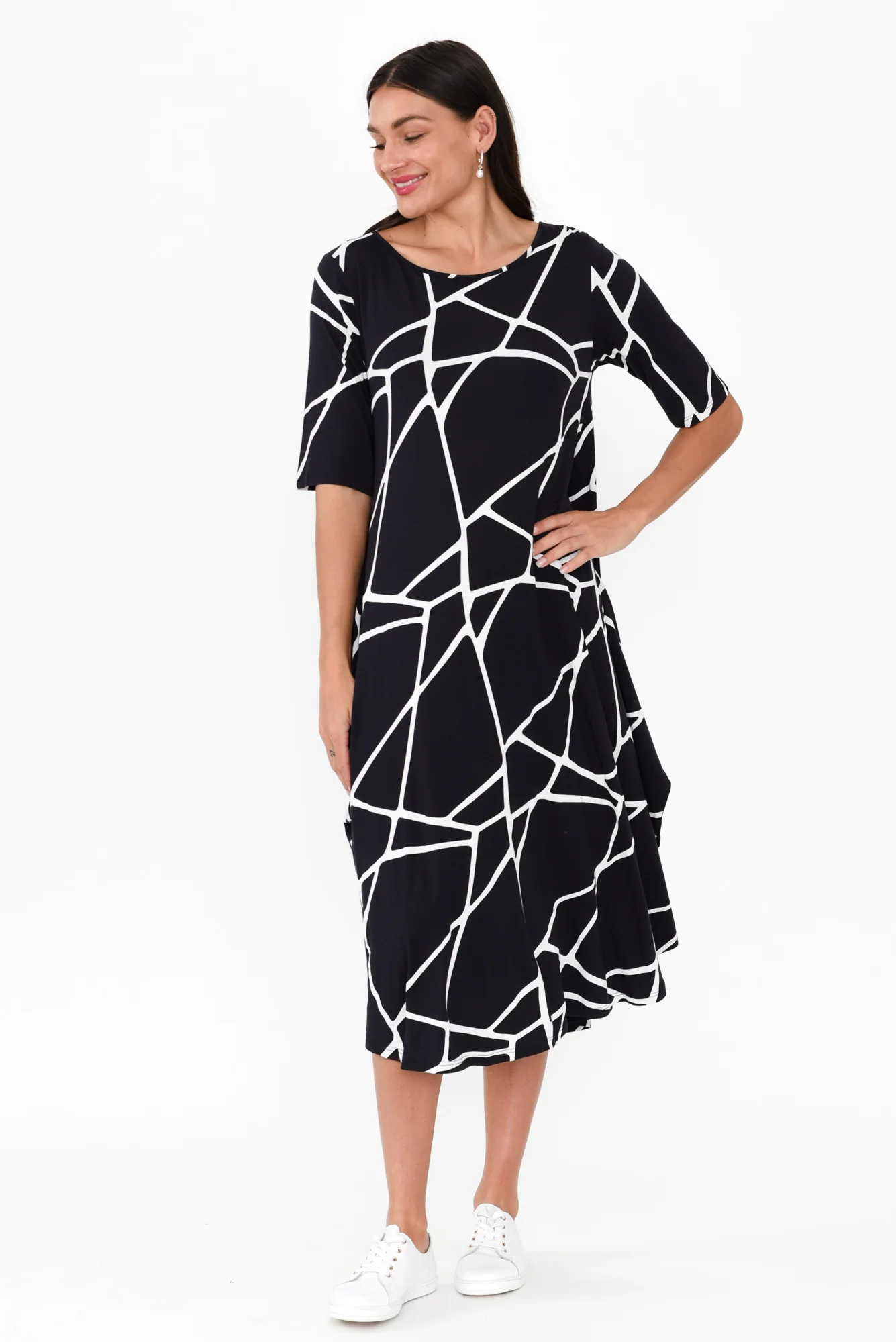 Navy Marble Micro Modal Tri Drape Dress