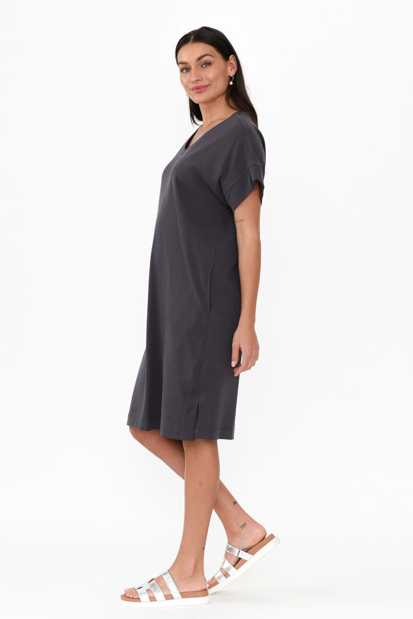Elise Steel V Neck T-Shirt Dress