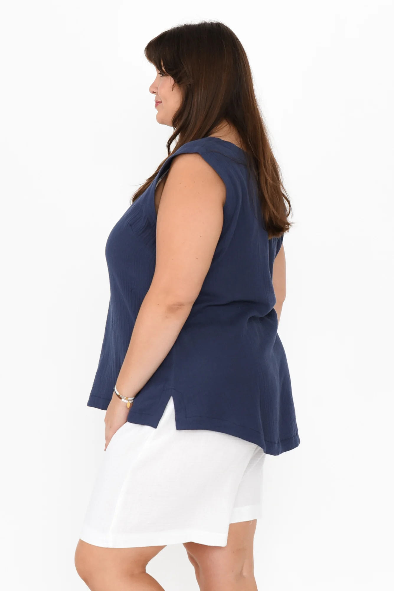 Reuben Navy Cotton Cheesecloth Tank