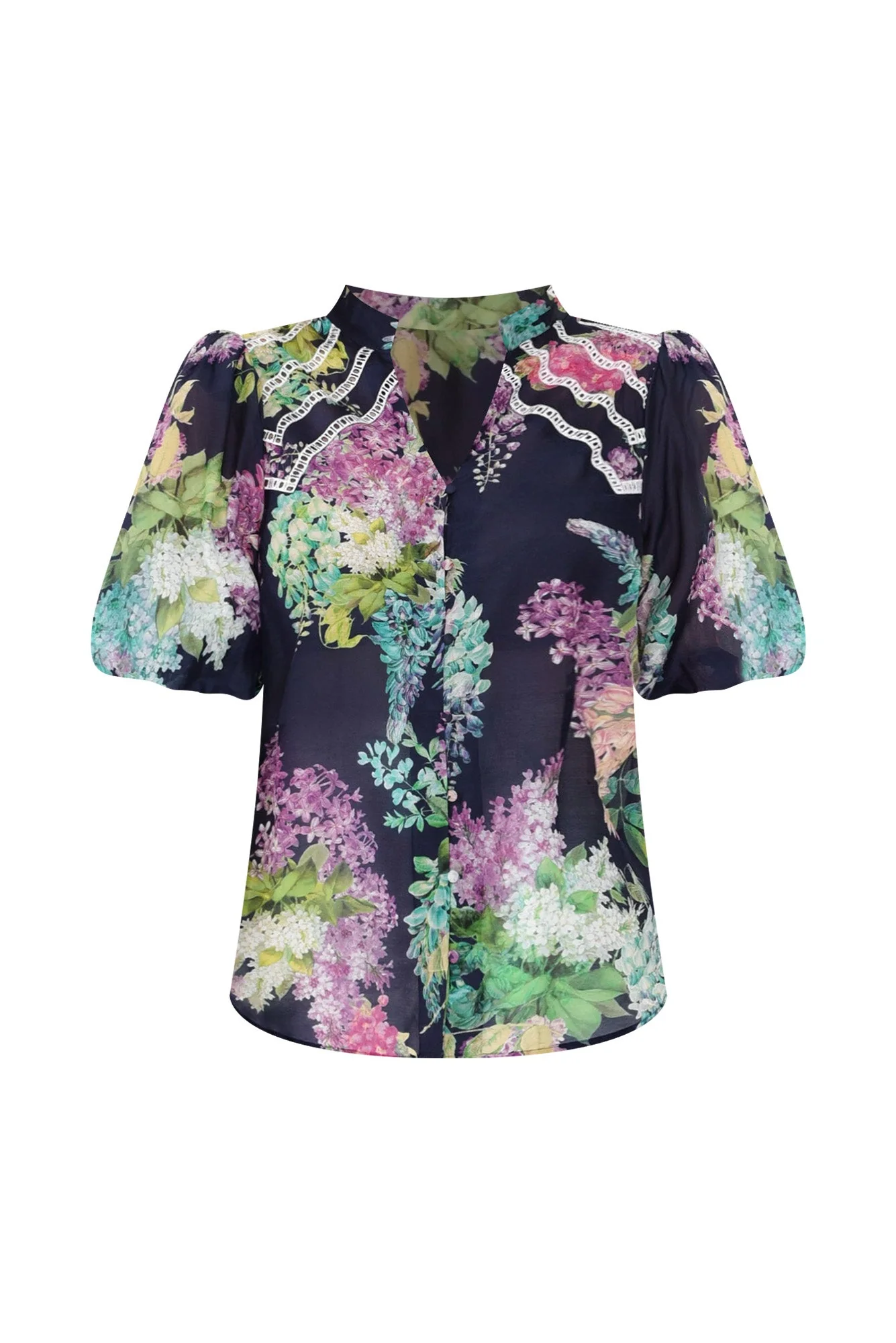 Bahia Navy Wisteria Cotton Silk Top