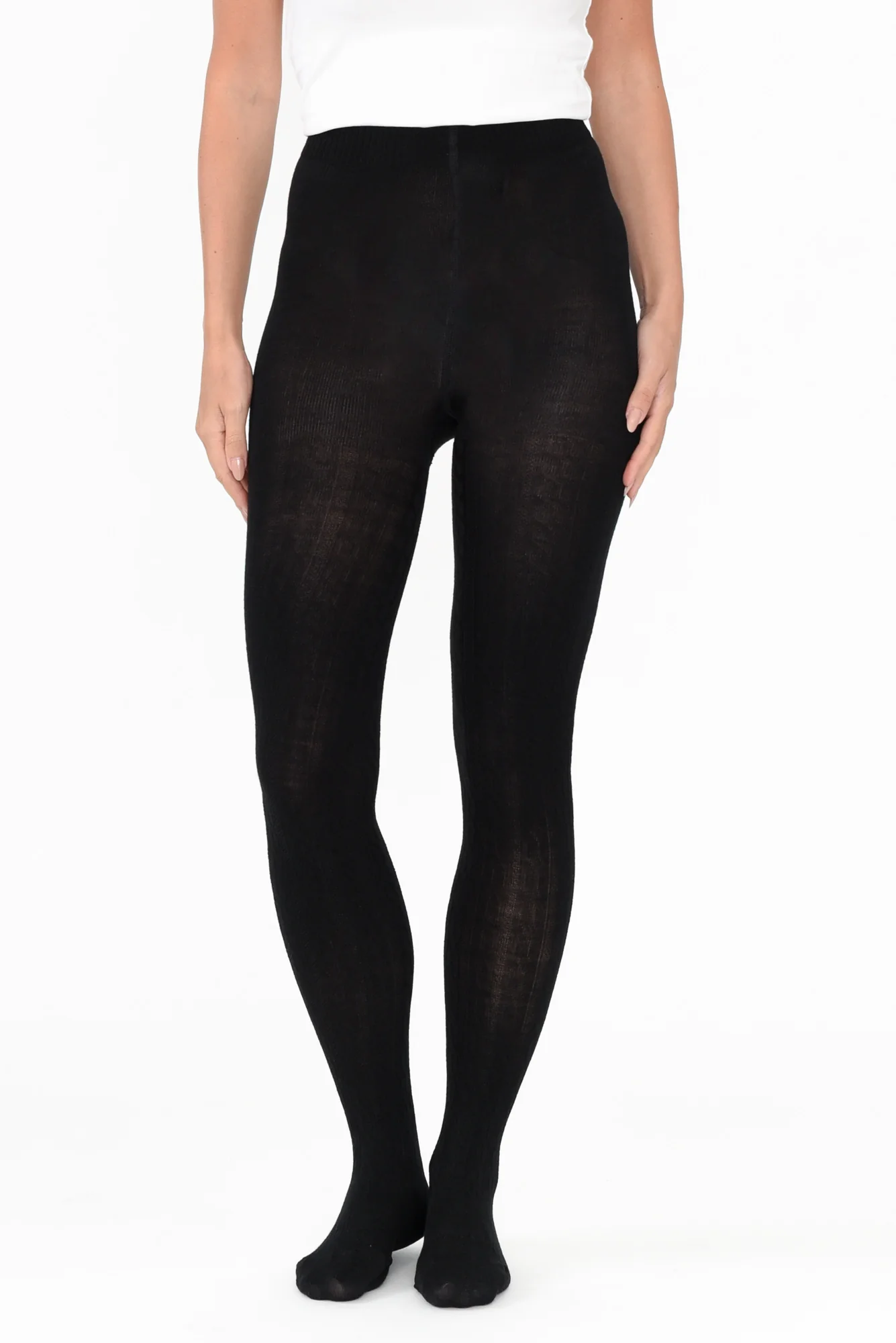 Black Merino Wool Cable Knit Tights
