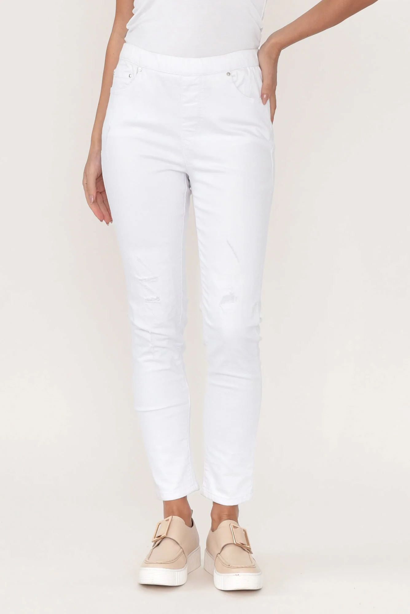 Zadie Distressed White Stretch Jeans