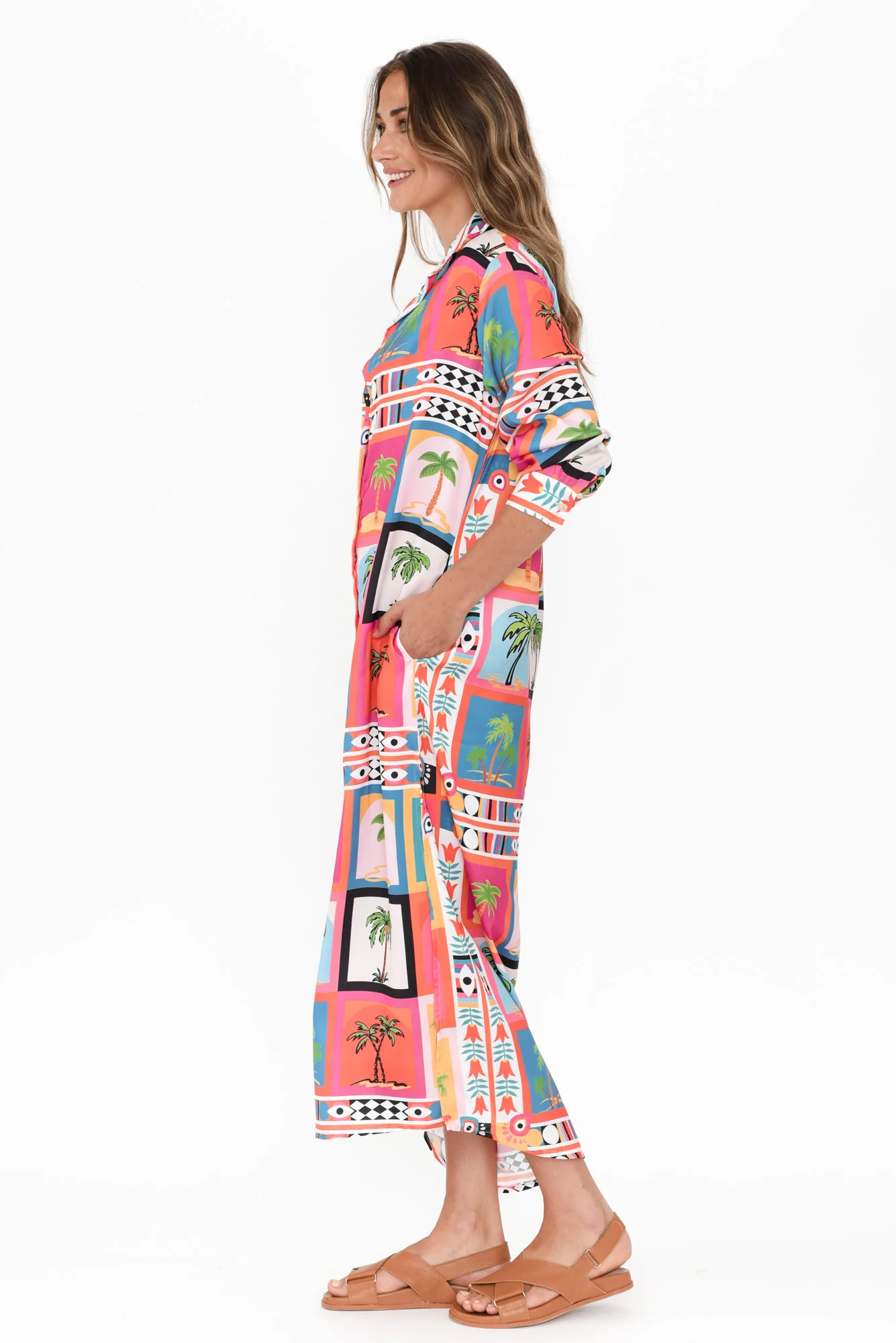 Shayli Pink Tropical Shirt Dress