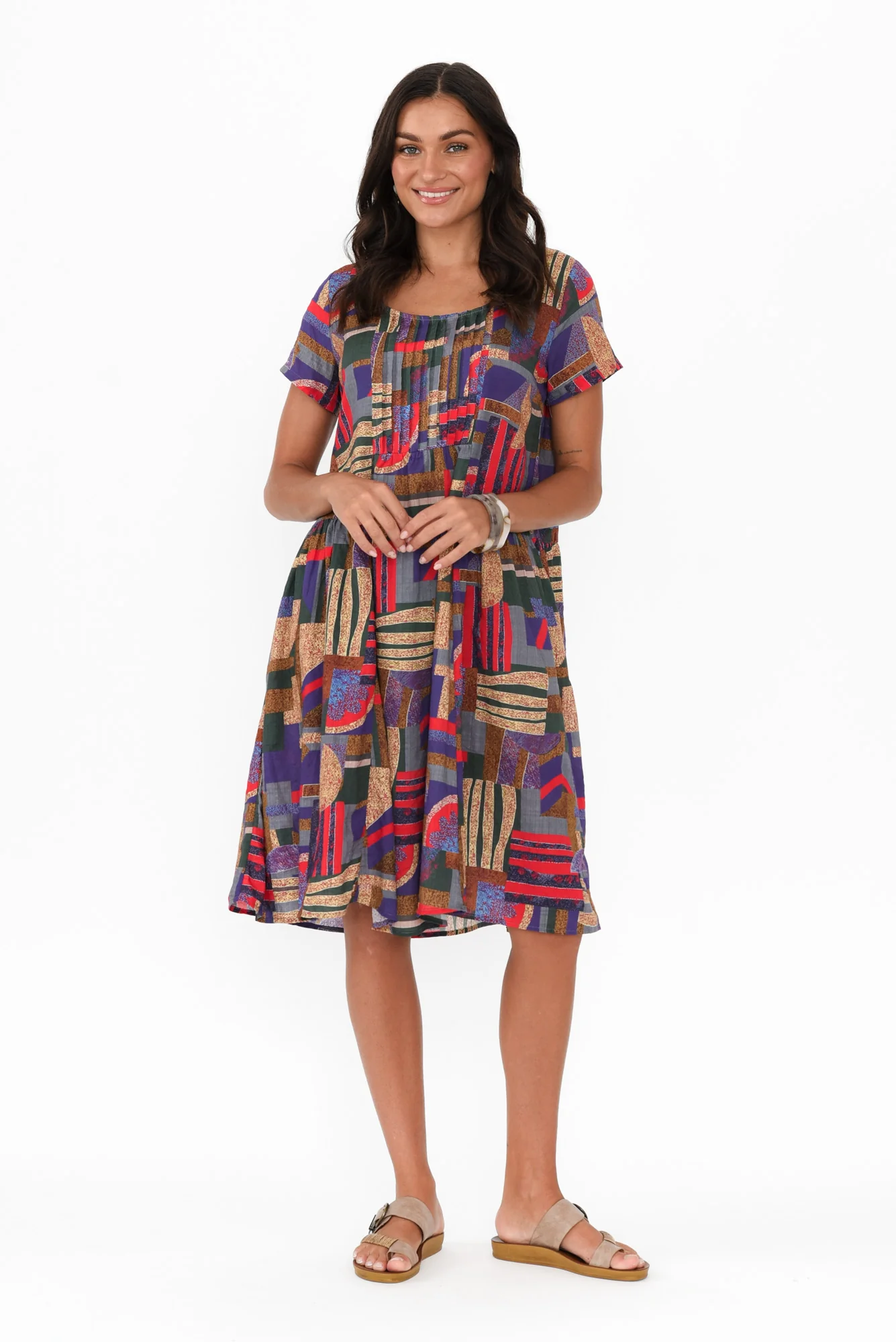 Hanoi Red Abstract Cotton Blend Dress