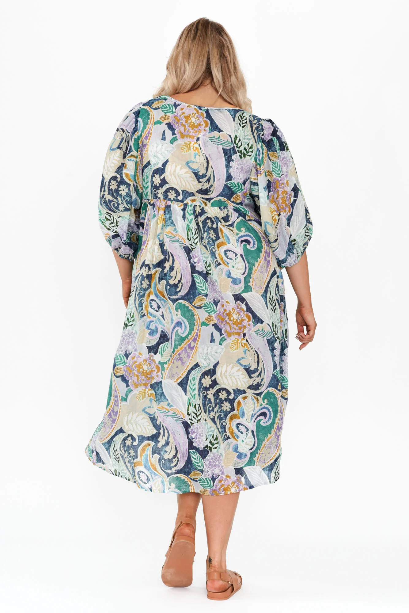 Amalia Blue Paisley Cotton Dress