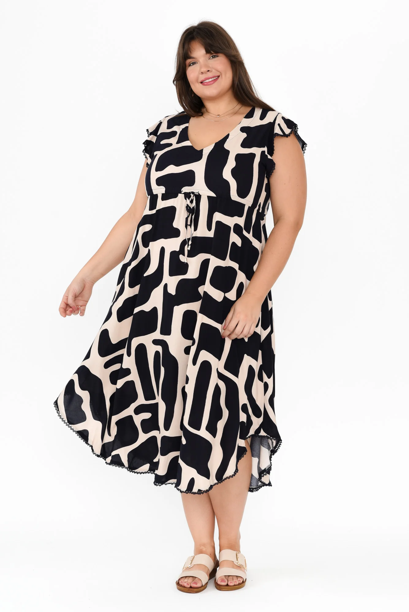 Libby Dark Navy Geo Midi Dress