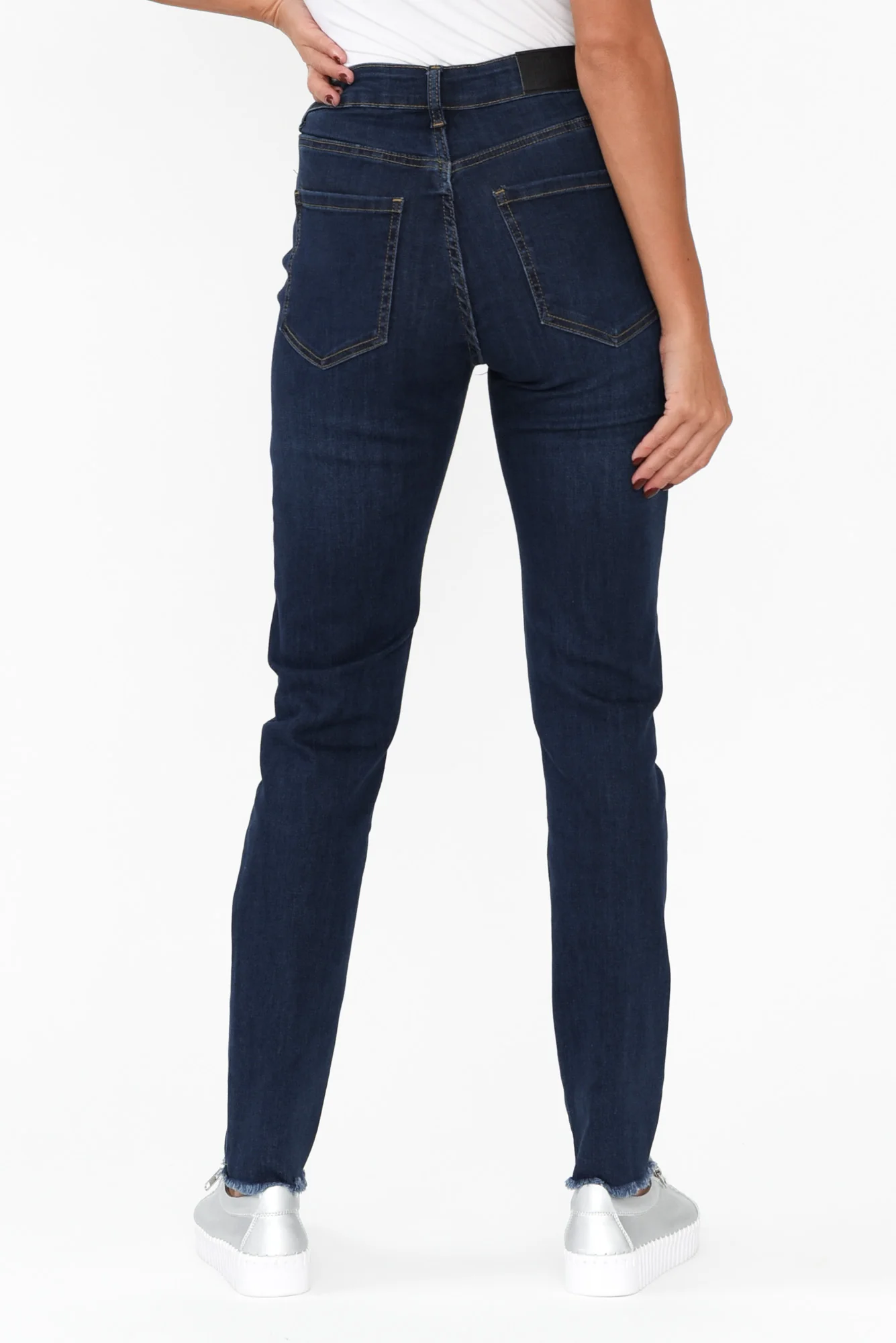Indiana Dark Denim Frayed Slim Fit Jeans