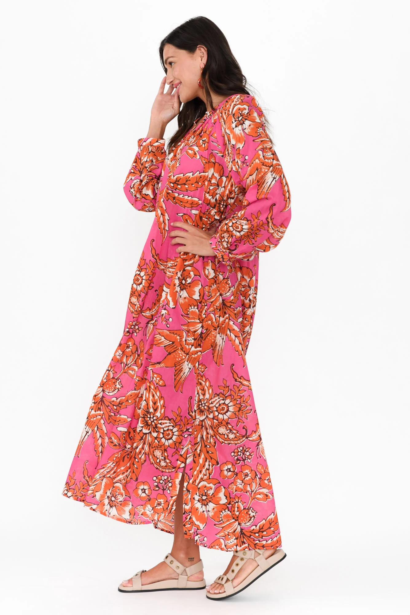 Liliana Orange Garden Cotton Kaftan