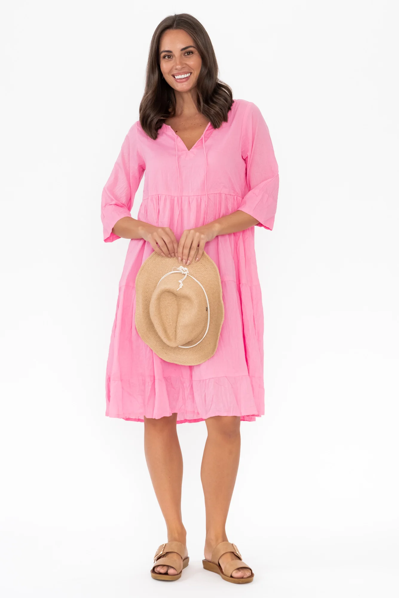Milana Bright Pink Crinkle Cotton Dress