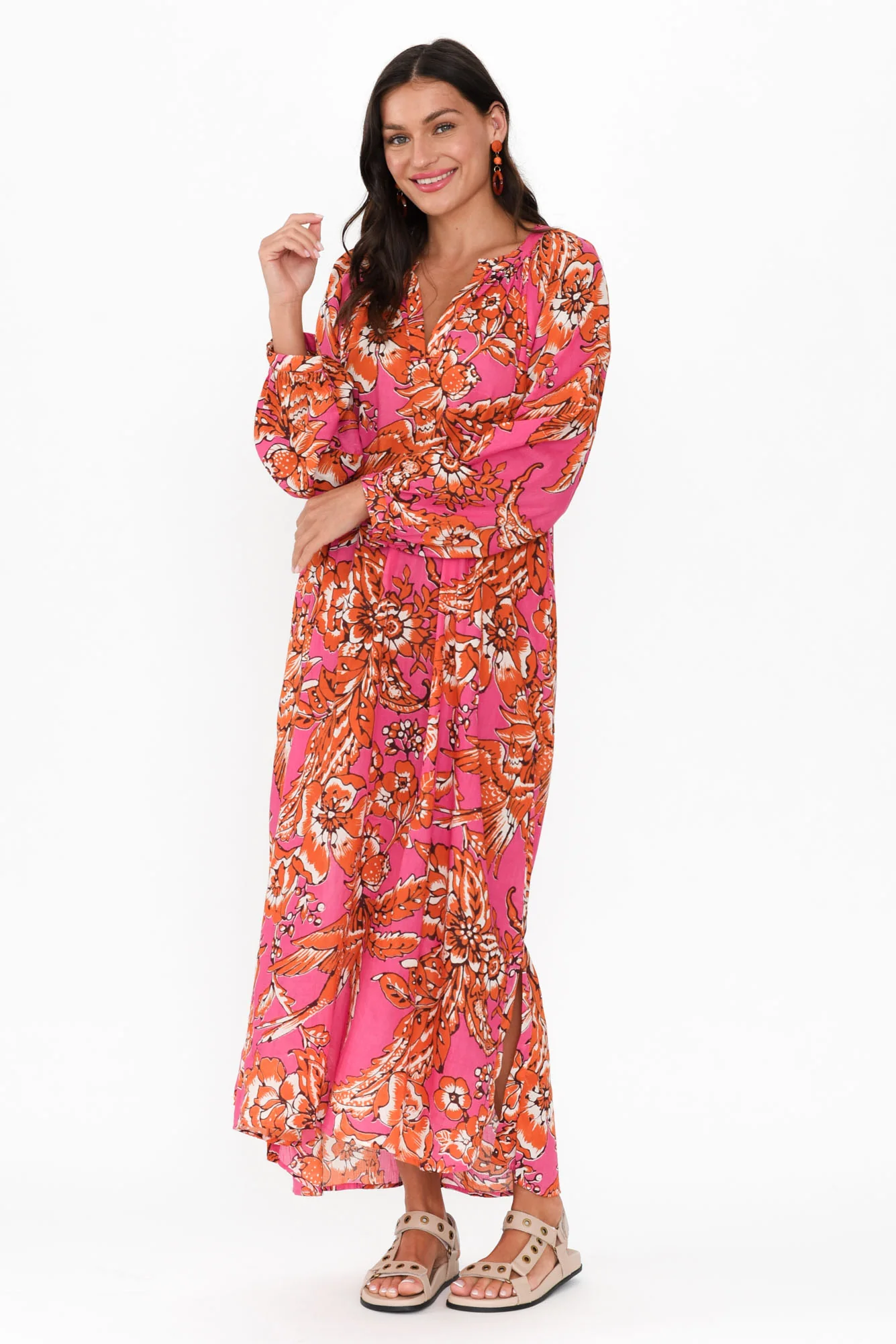 Liliana Orange Garden Cotton Kaftan