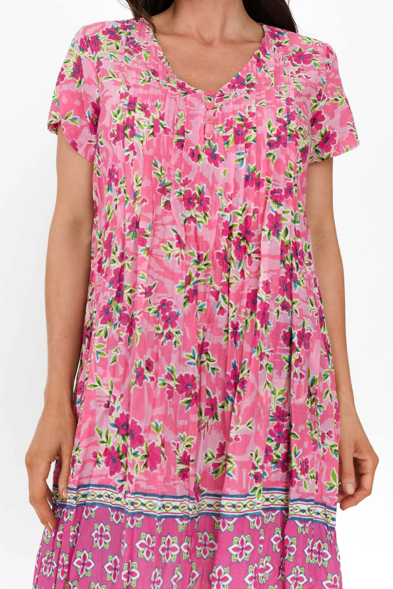 Sabina Magenta Bloom Crinkle Cotton Dress