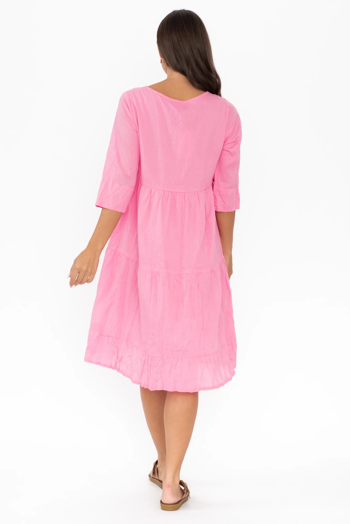 Milana Bright Pink Crinkle Cotton Dress