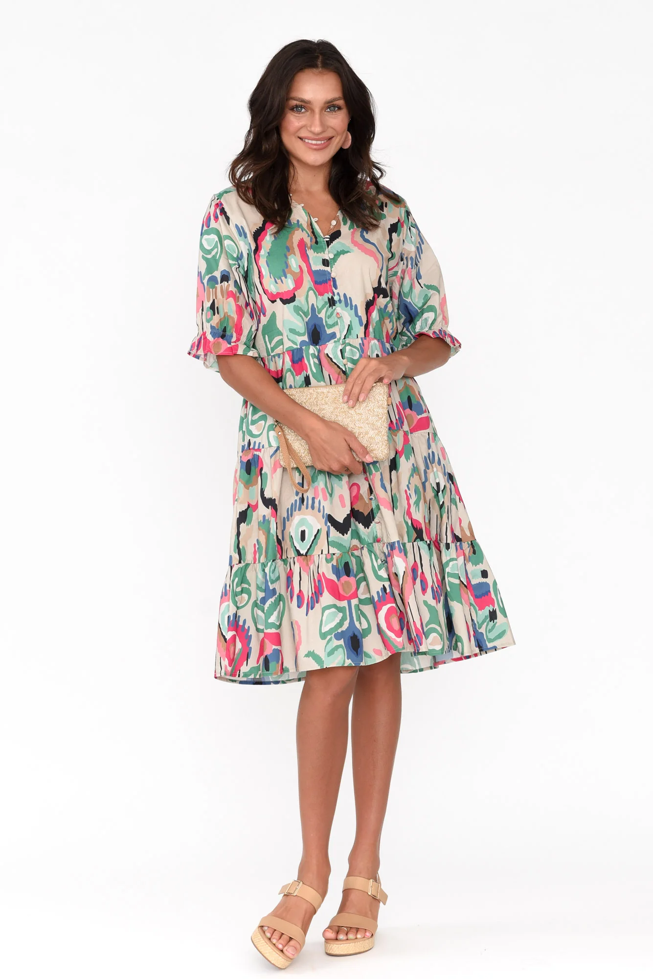 Anielle Aqua Abstract Tier Dress