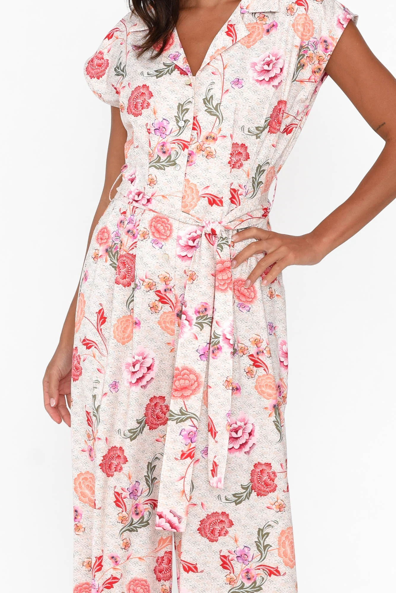 Chiara Pink Bloom Satin Wide Leg Jumpsuit