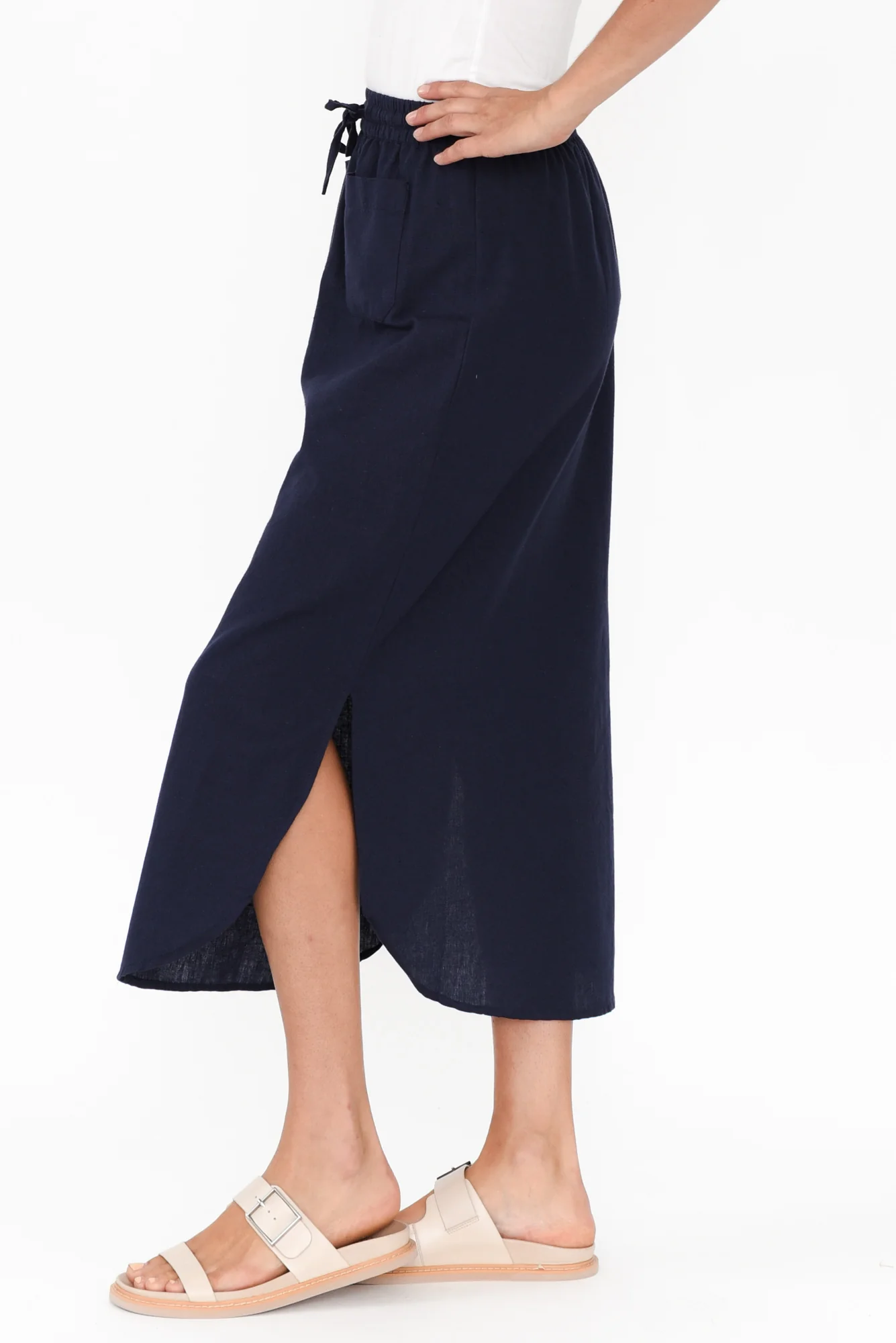 Ember Navy Cotton Blend Drawstring Skirt