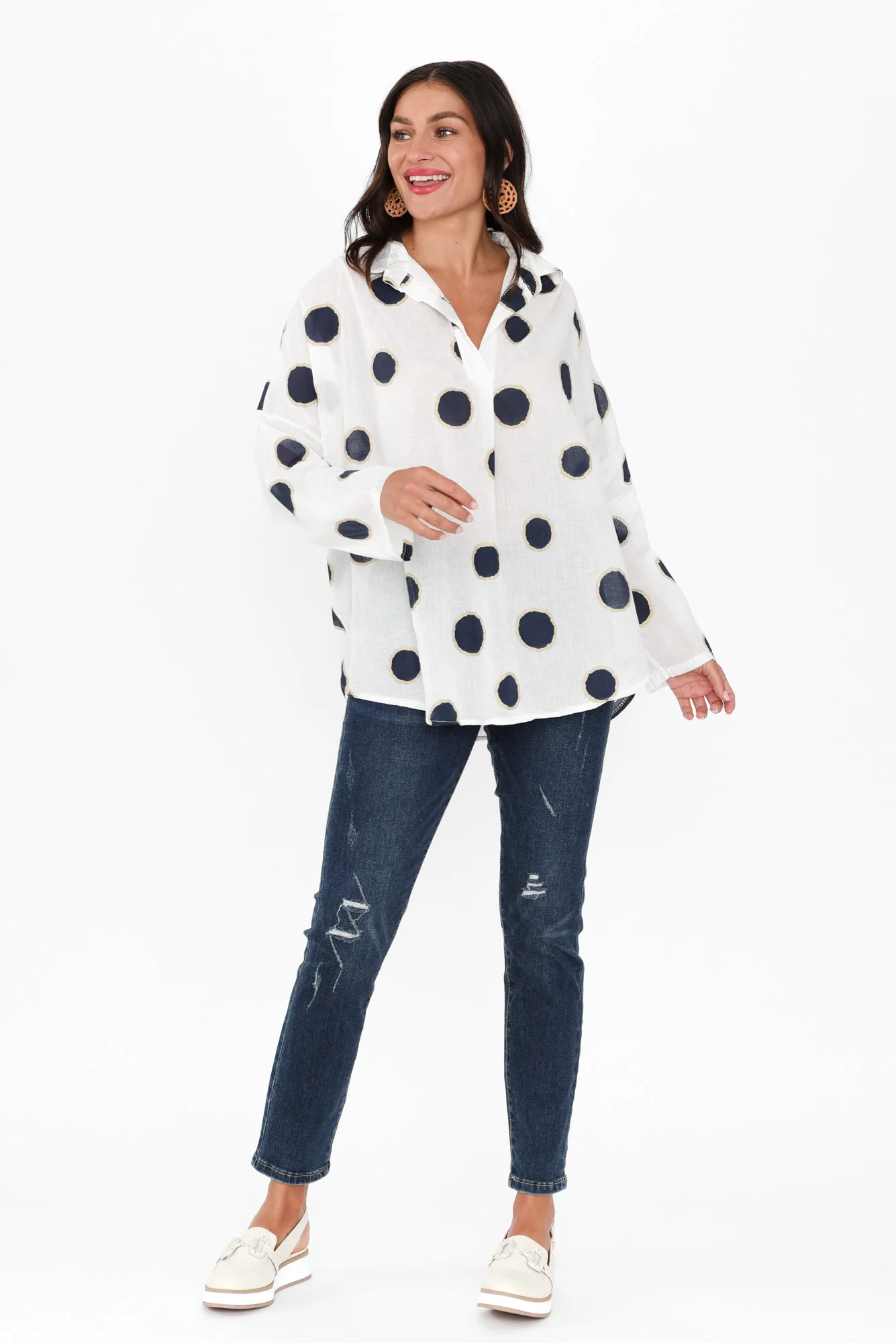 Garcia White Spot Cotton Top