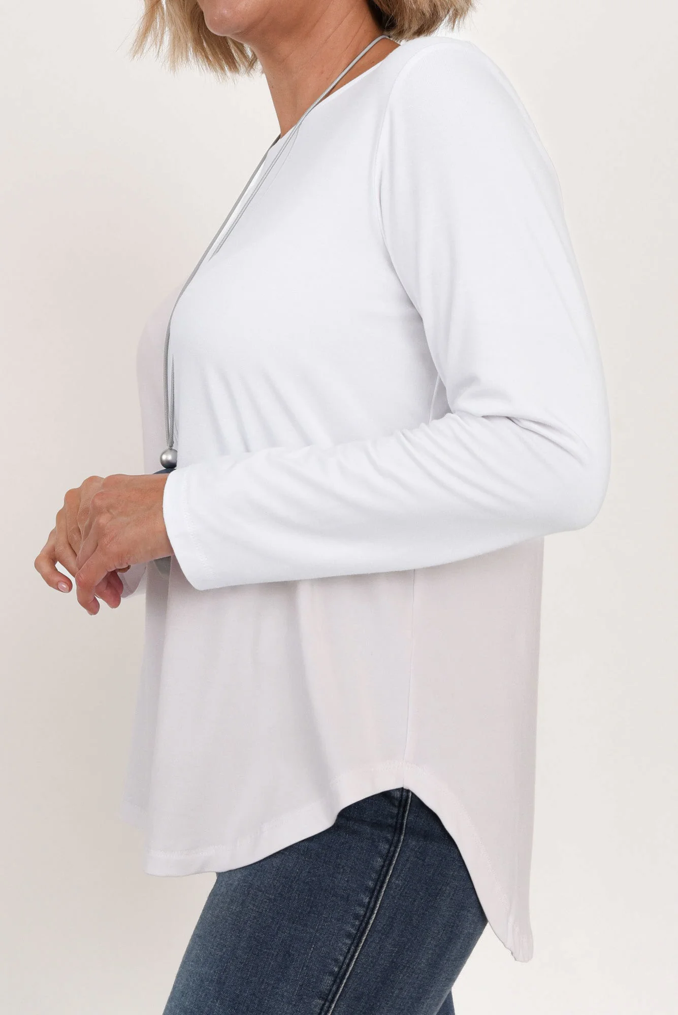 Adele White Long Sleeve Bamboo Tee