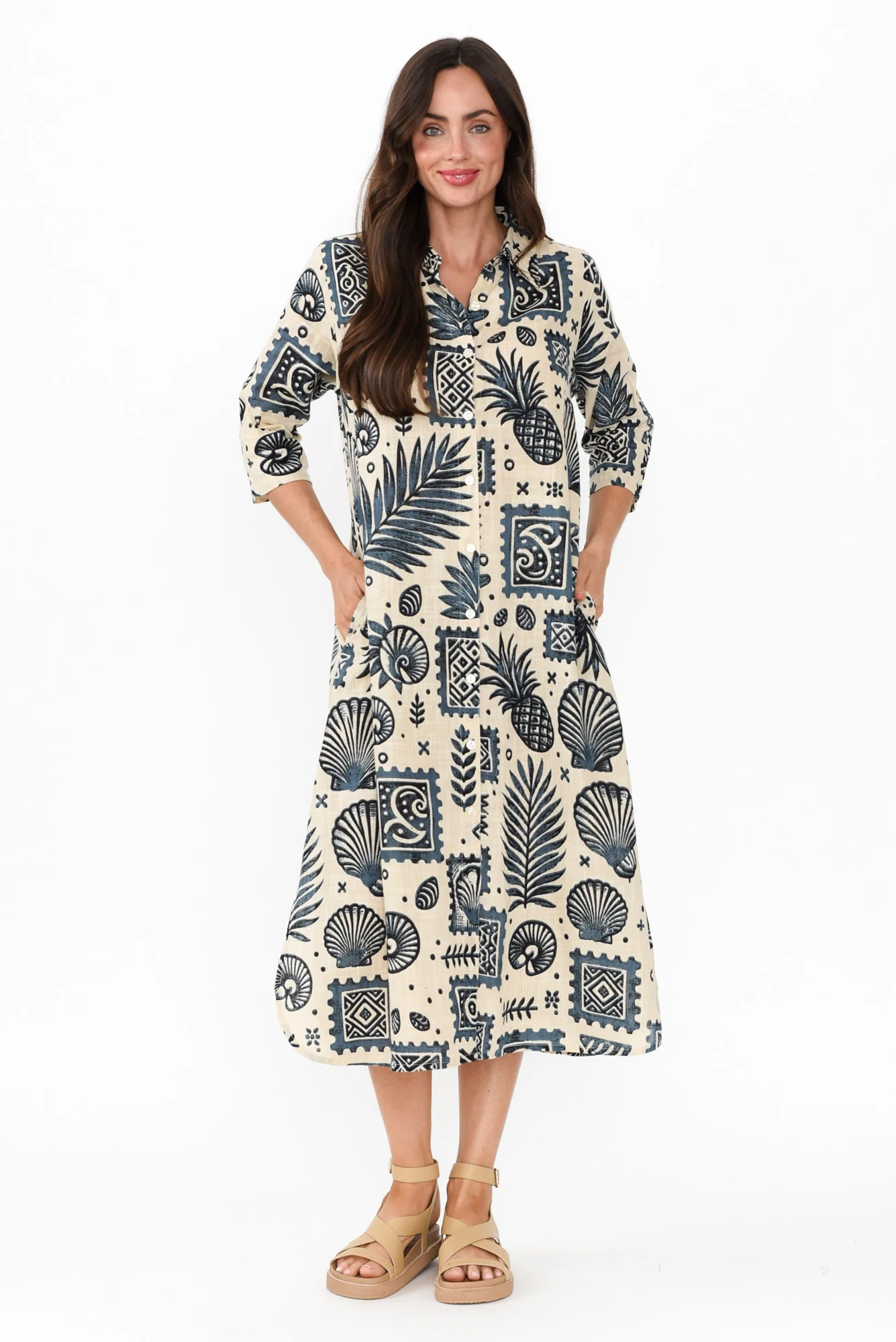 Tricia Navy Seaside Cotton Shirt Dress