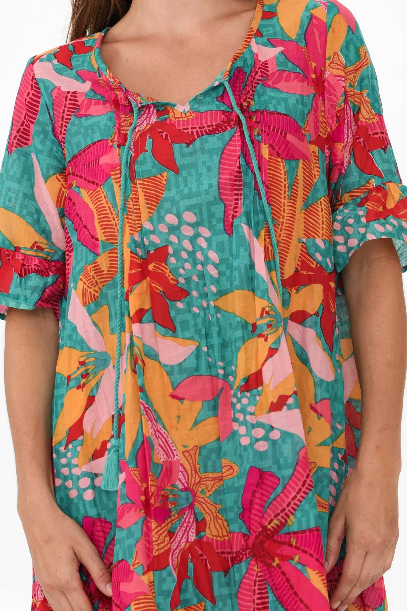 Cayman Green Floral Cotton Tunic Dress