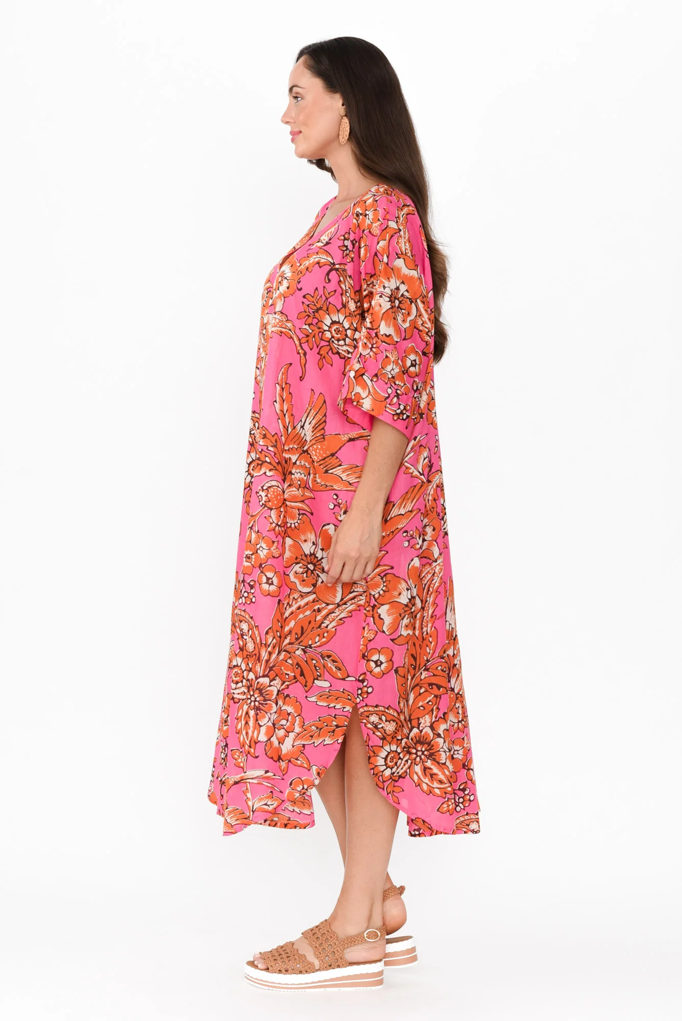 Tella Orange Garden Cotton Kaftan