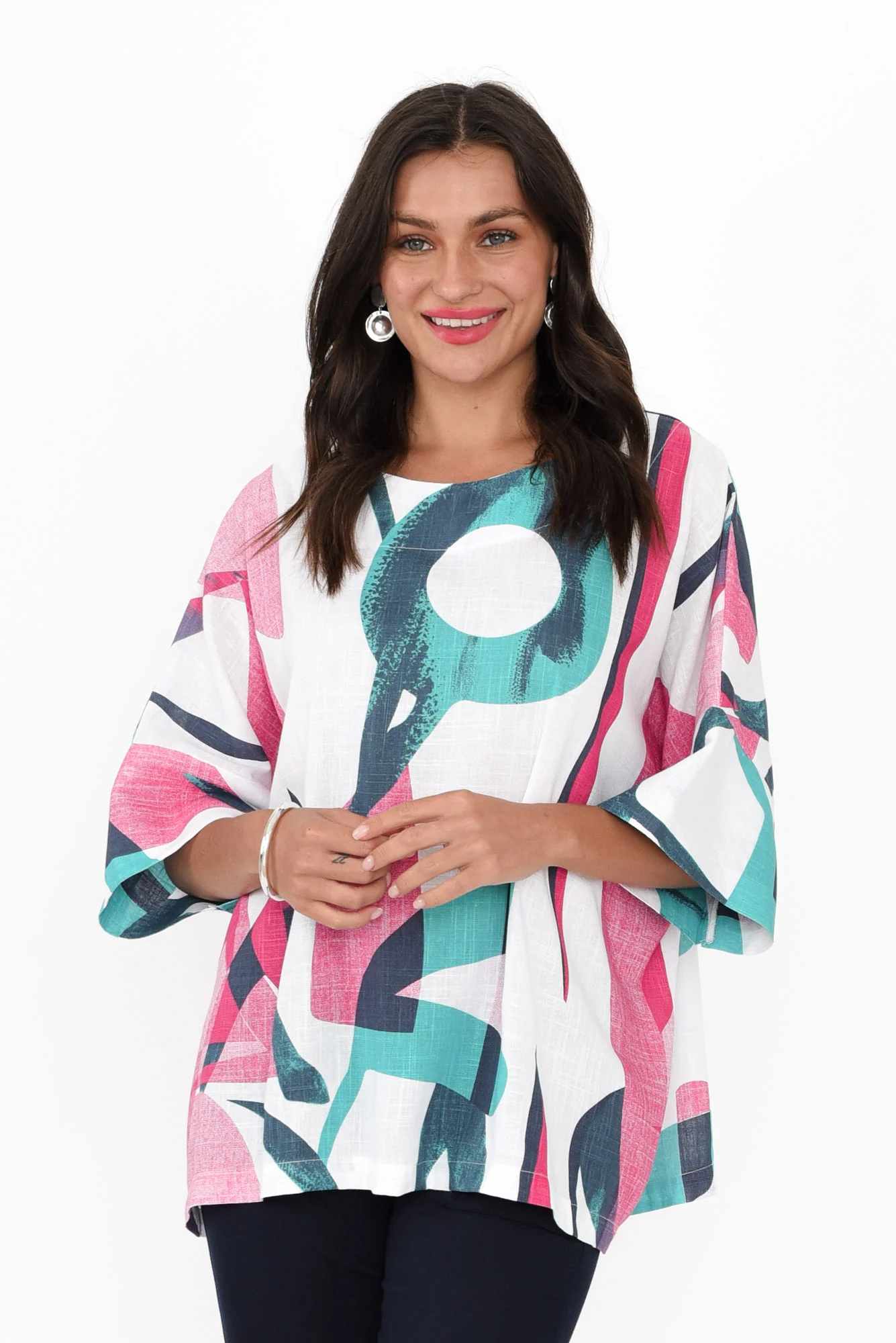 Alton Pink Abstract Linen Cotton Top