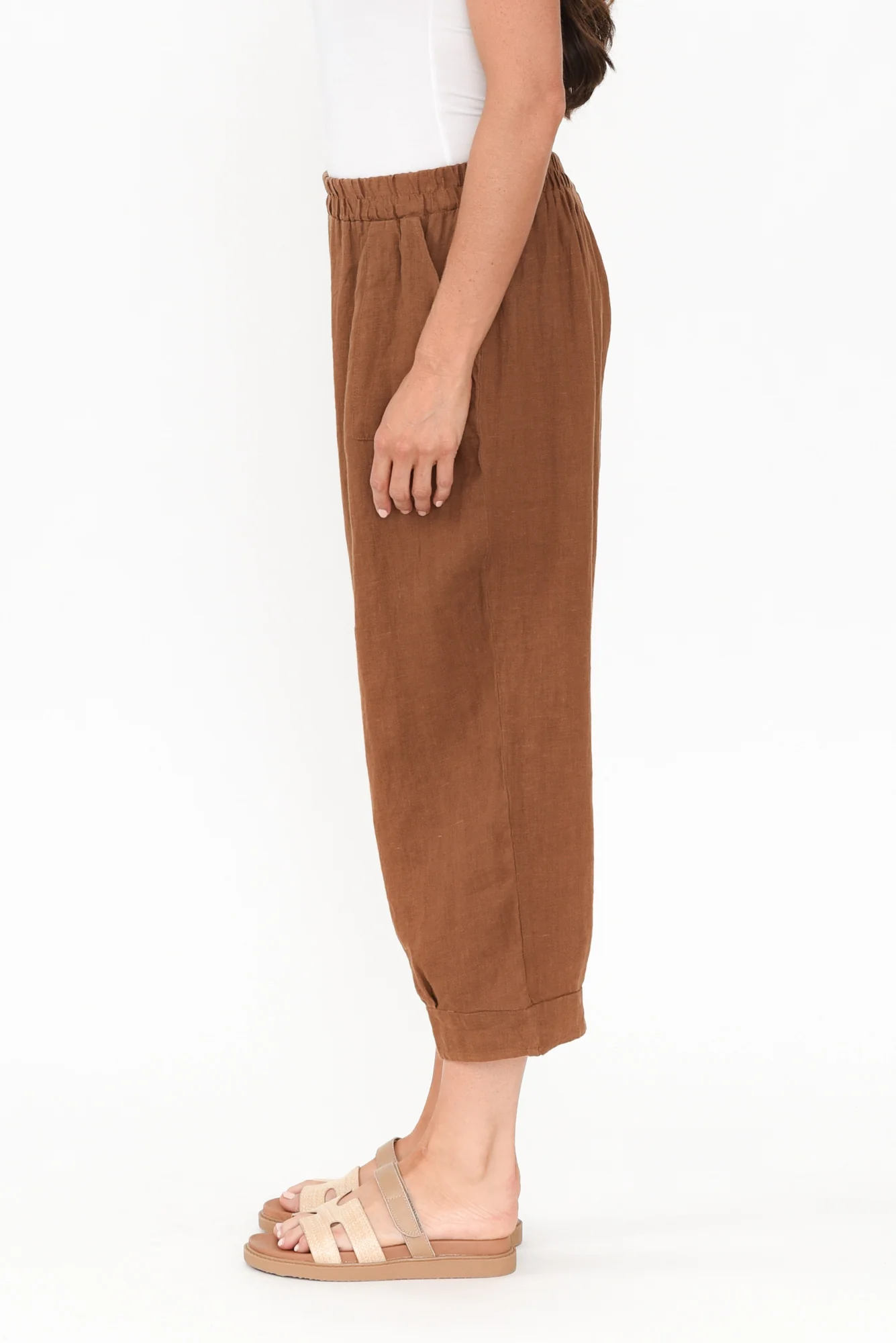 Elide Mocha Linen Cropped Pants