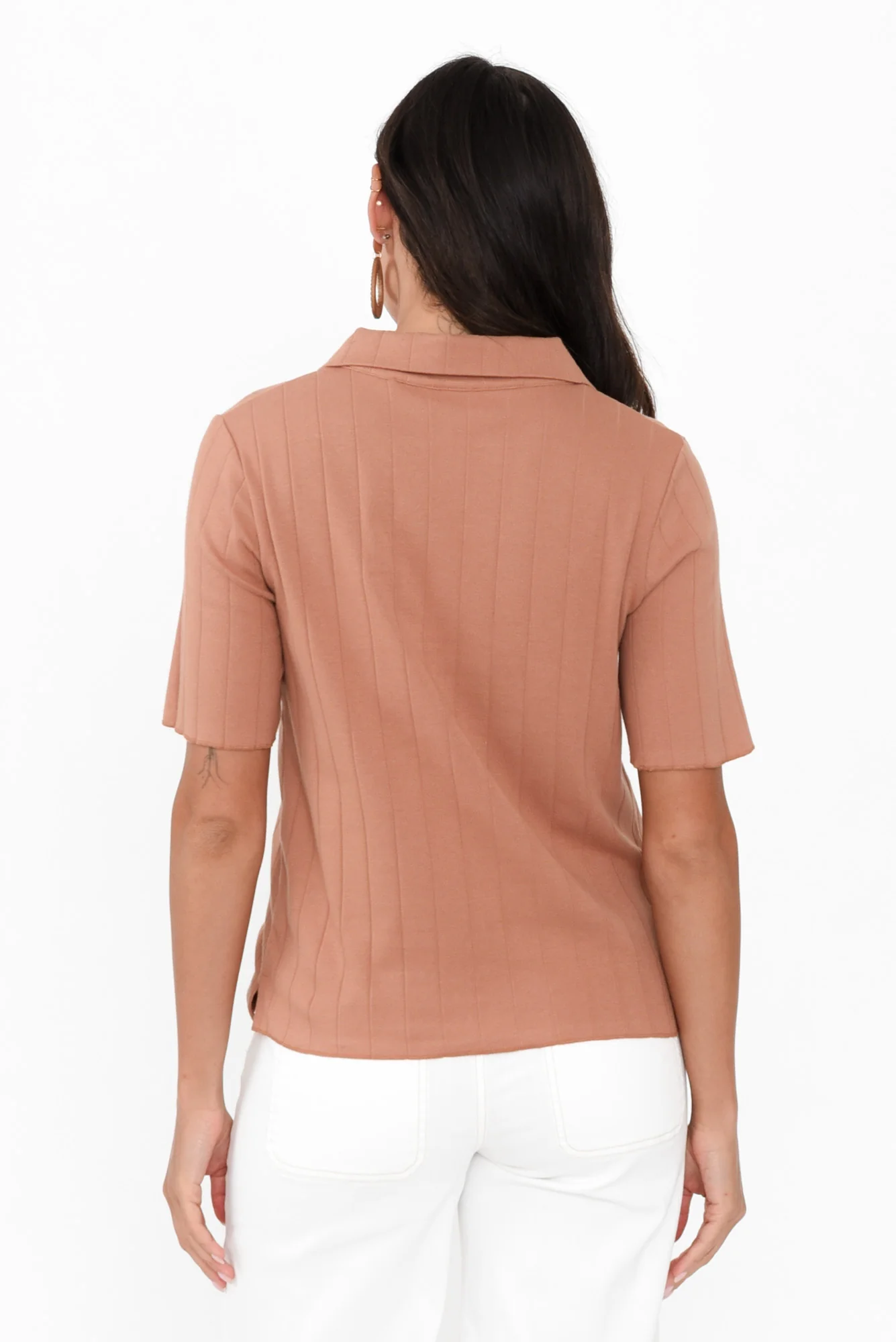 Novi Mocha Cotton Blend Ribbed Top
