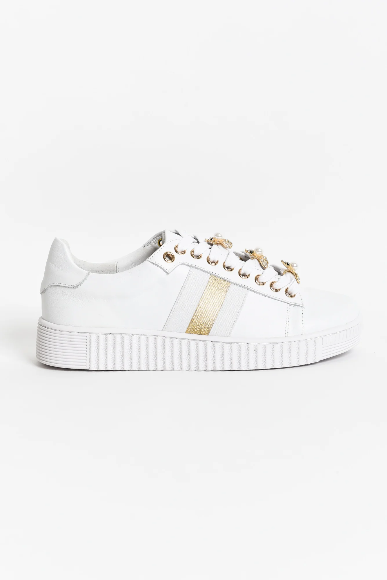 Bee White Stripe Leather Sneaker
