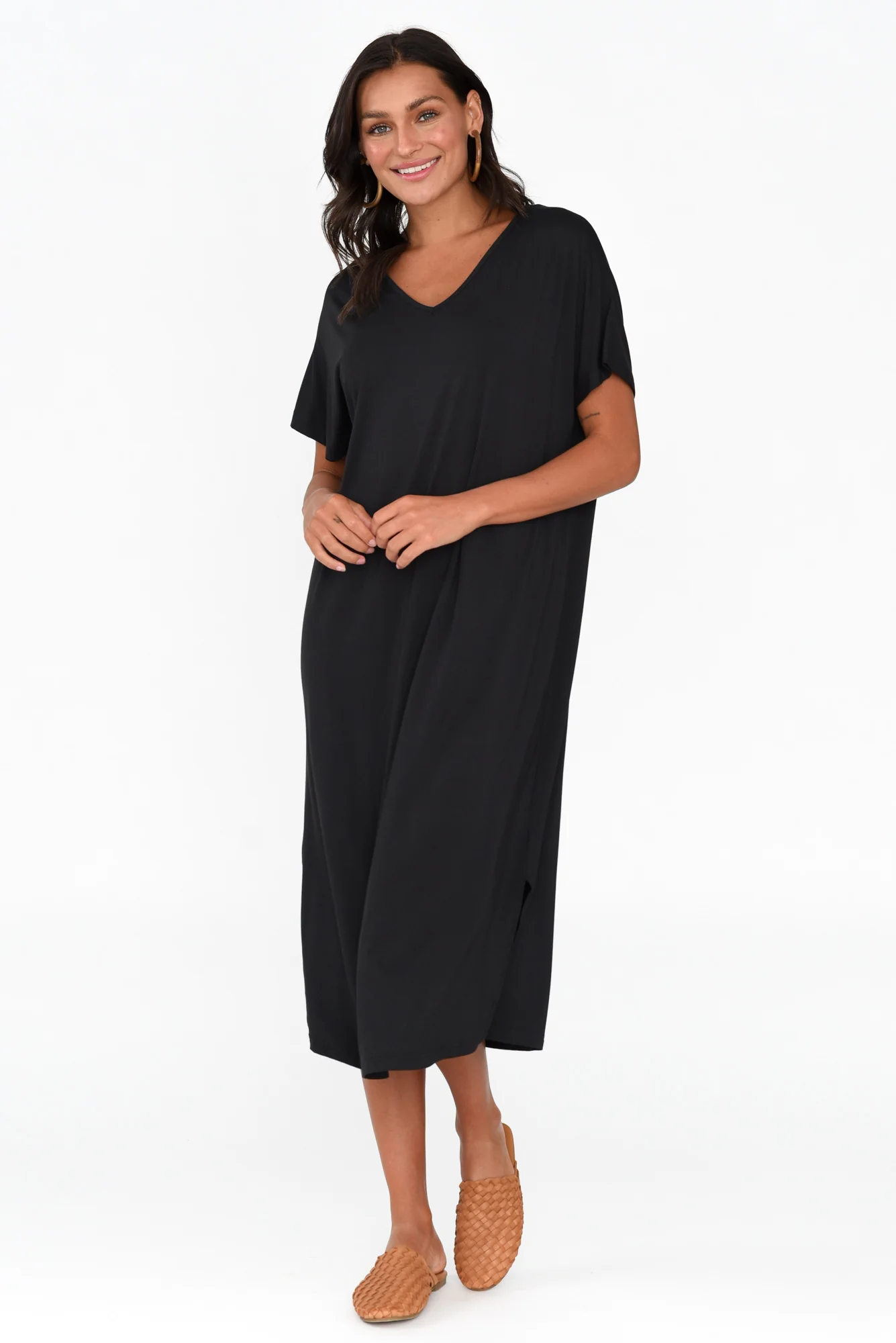 Dennis Black Bamboo V Neck Dress