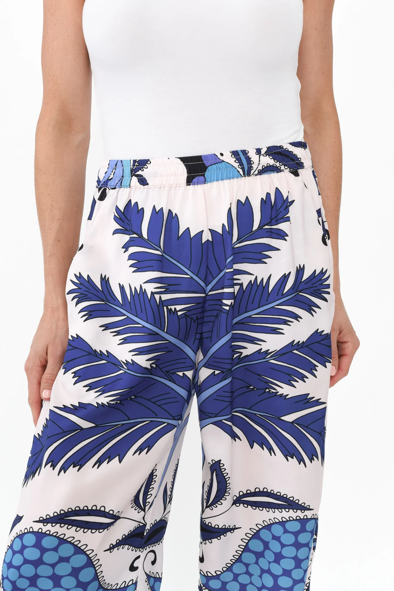Sona Blue Tropical Wide Leg Pants