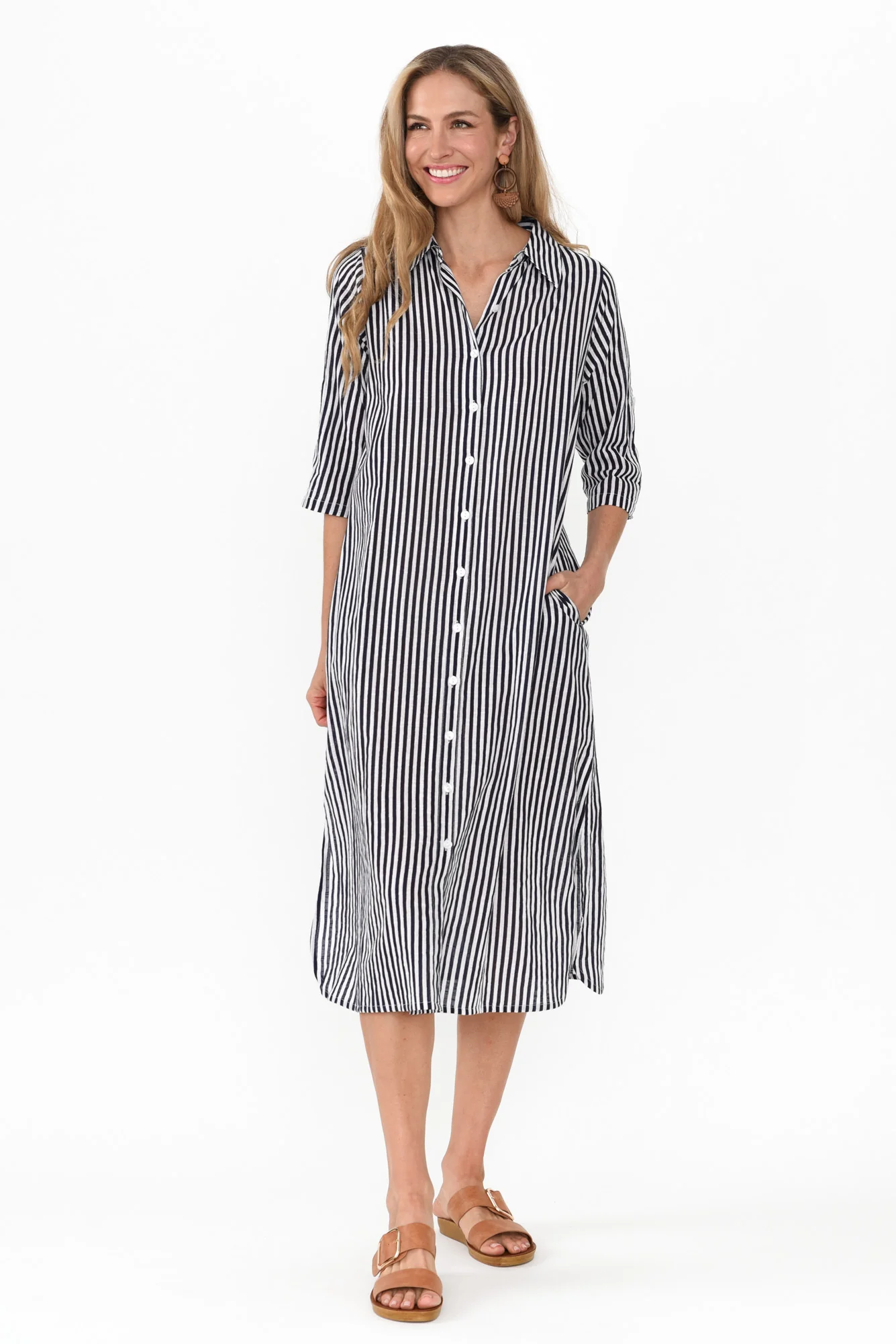 Tricia Navy Stripe Cotton Shirt Dress