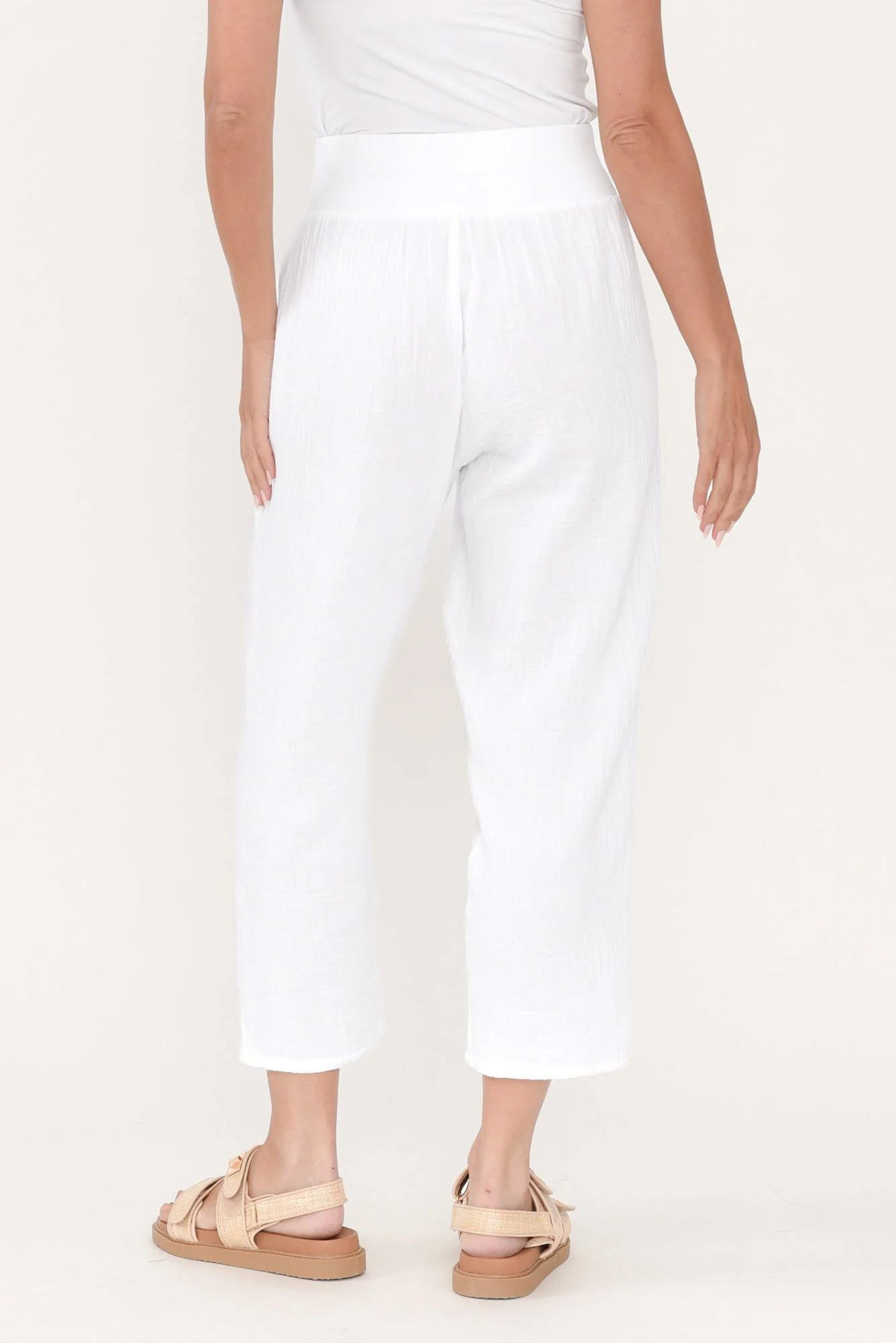 Athos White Cotton Cheesecloth 7/8 Pants