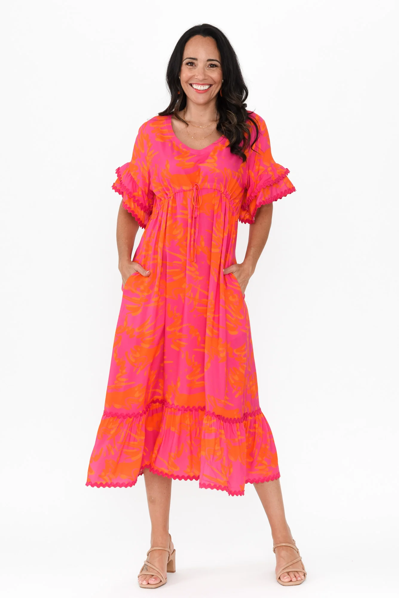 Rosemarie Pink Abstract Frill Dress