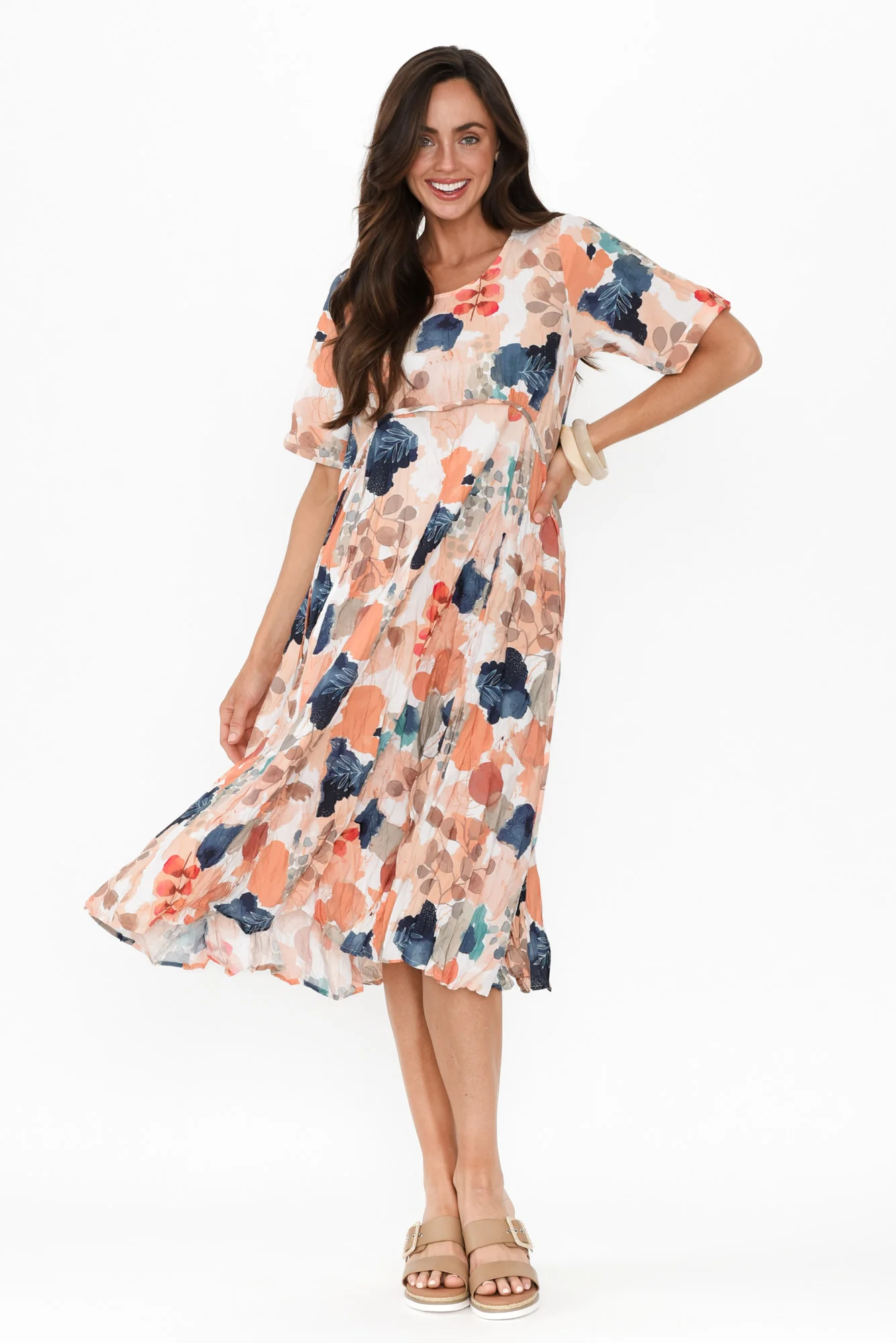 Soraya Orange Floral Linen Blend Dress