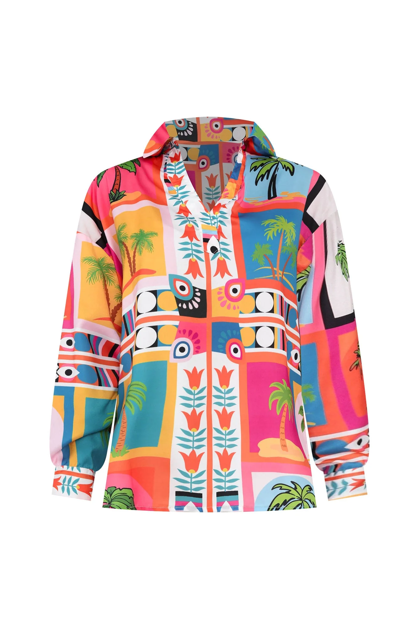 Suzy Pink Tropical V Neck Shirt