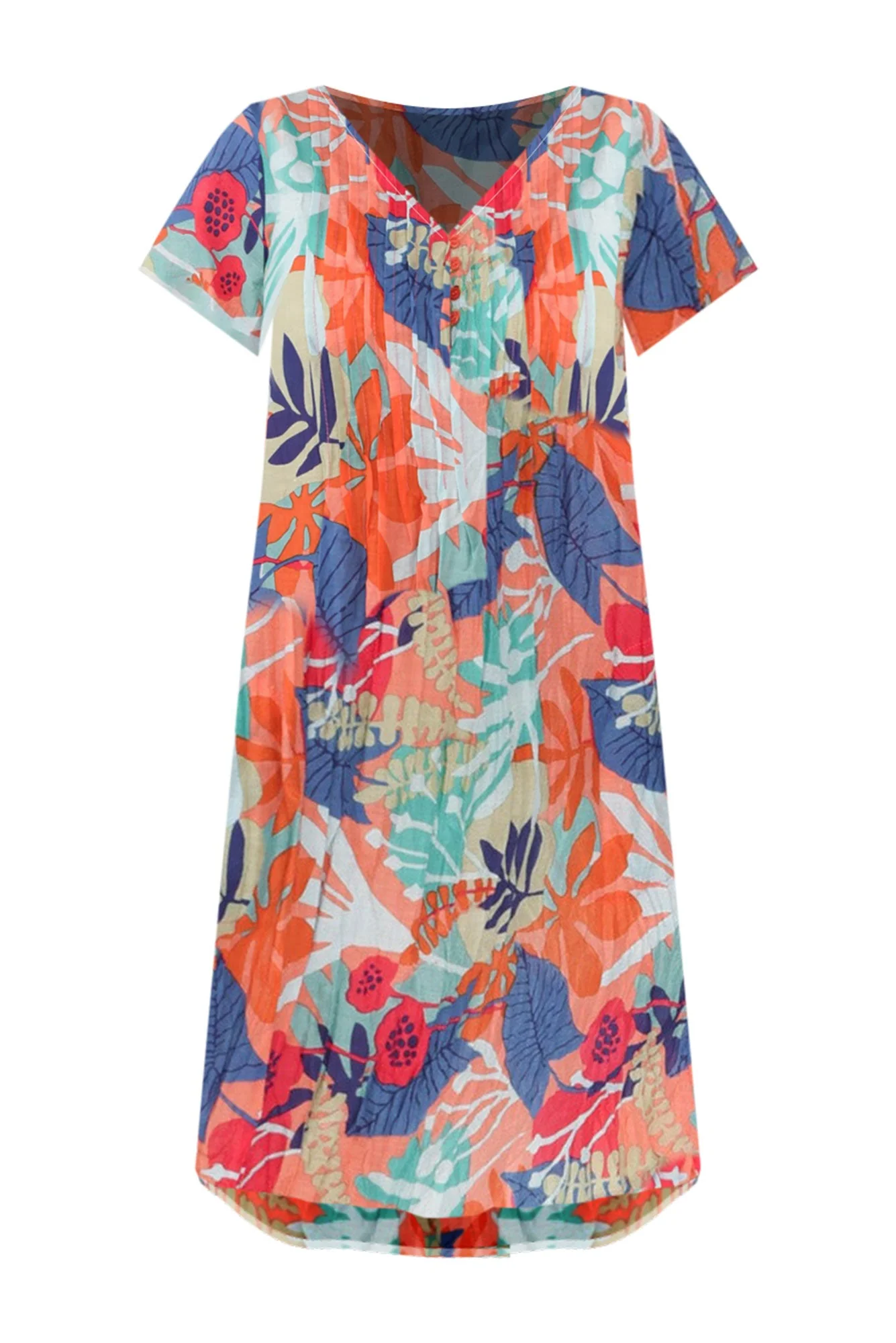 Sabina Peach Floral Crinkle Cotton Dress