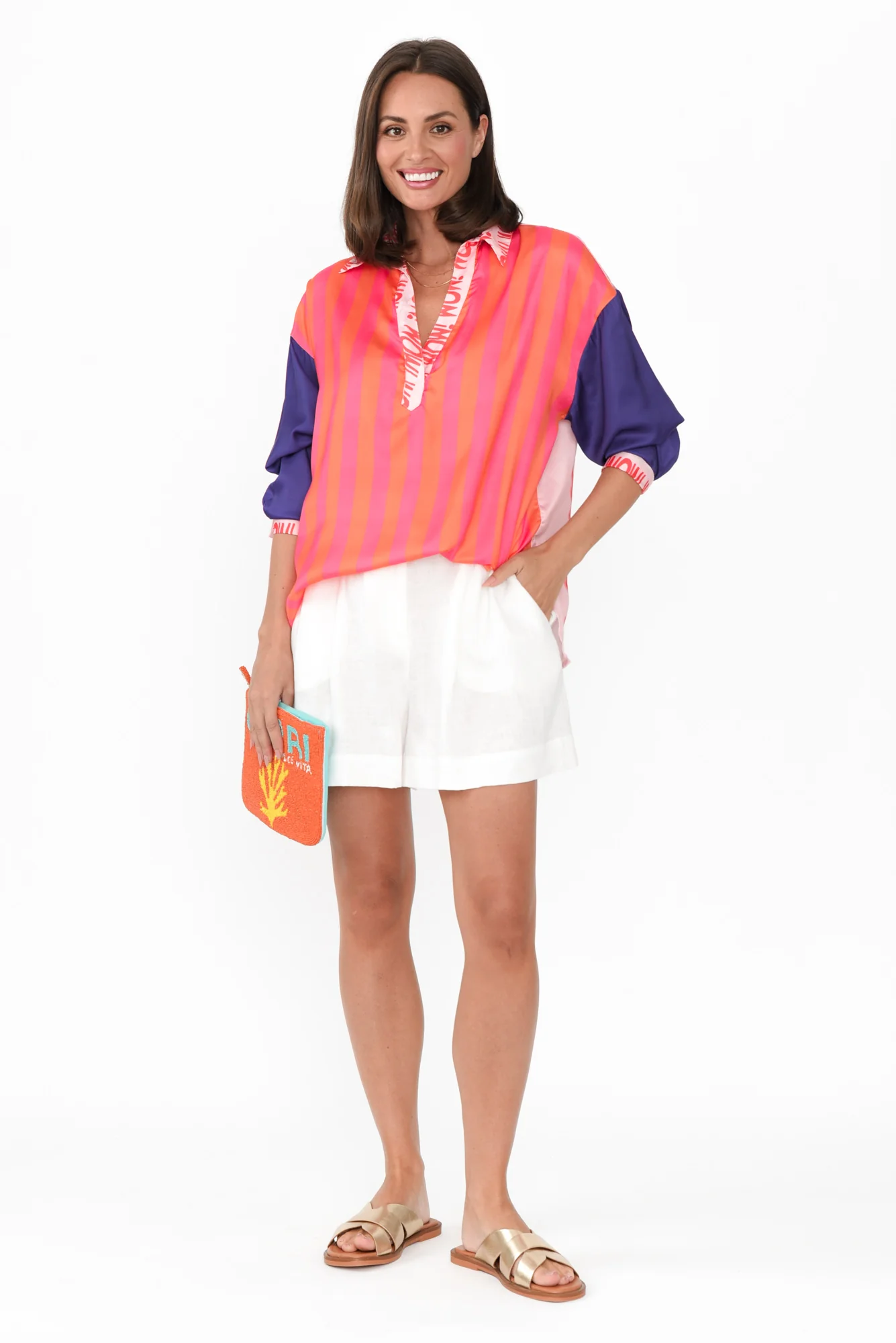 Suzy Pink Splice V Neck Shirt