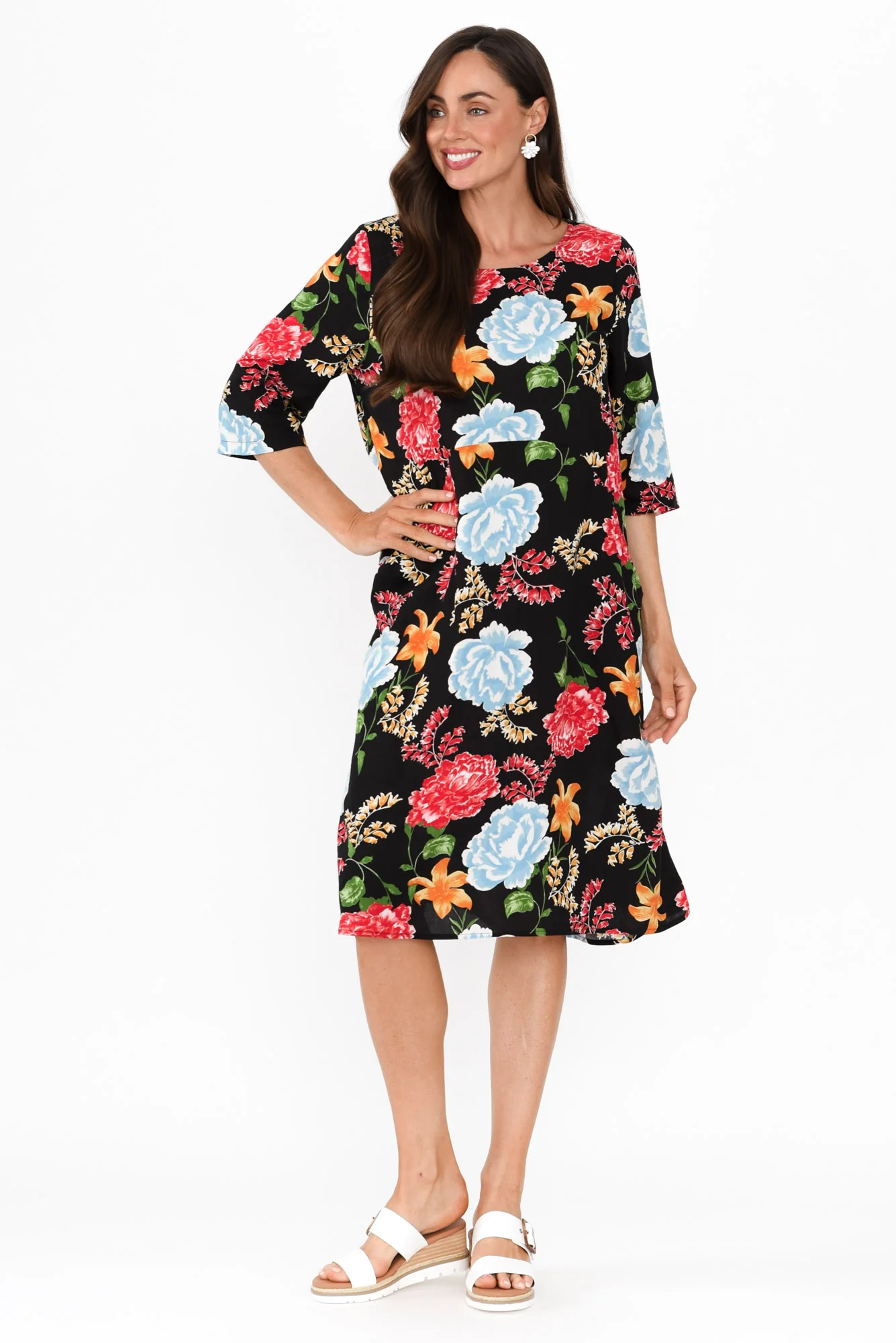 Jordana Black Floral Pocket Dress
