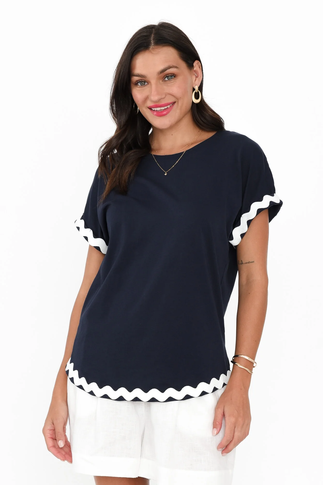 Sunny Navy Ric Rac Cotton Tee