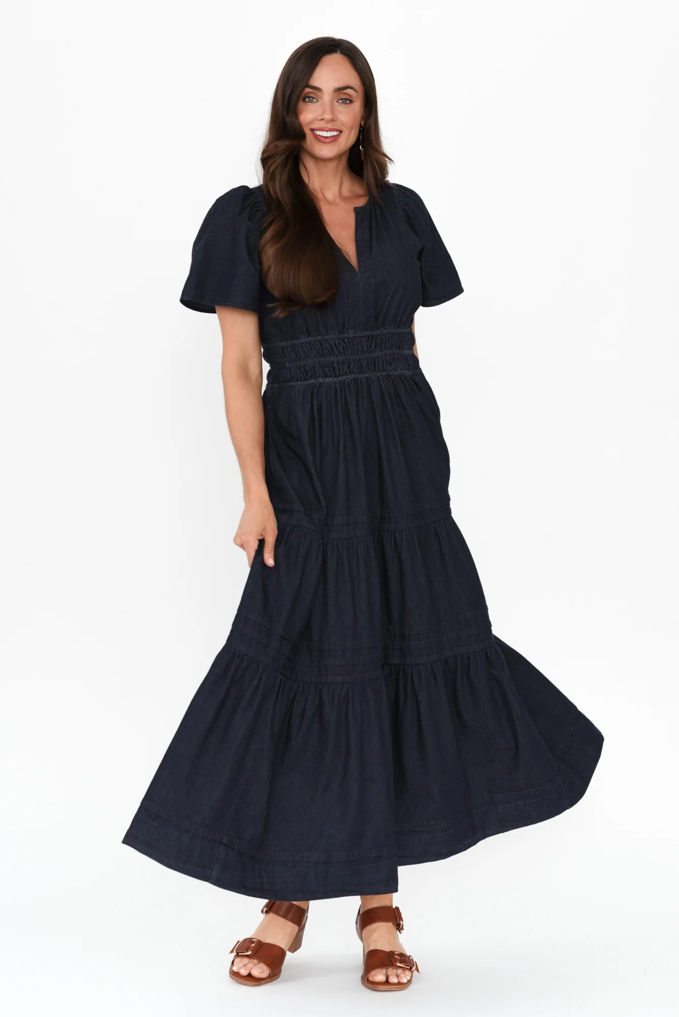 Ellison Blue Denim Tiered Dress