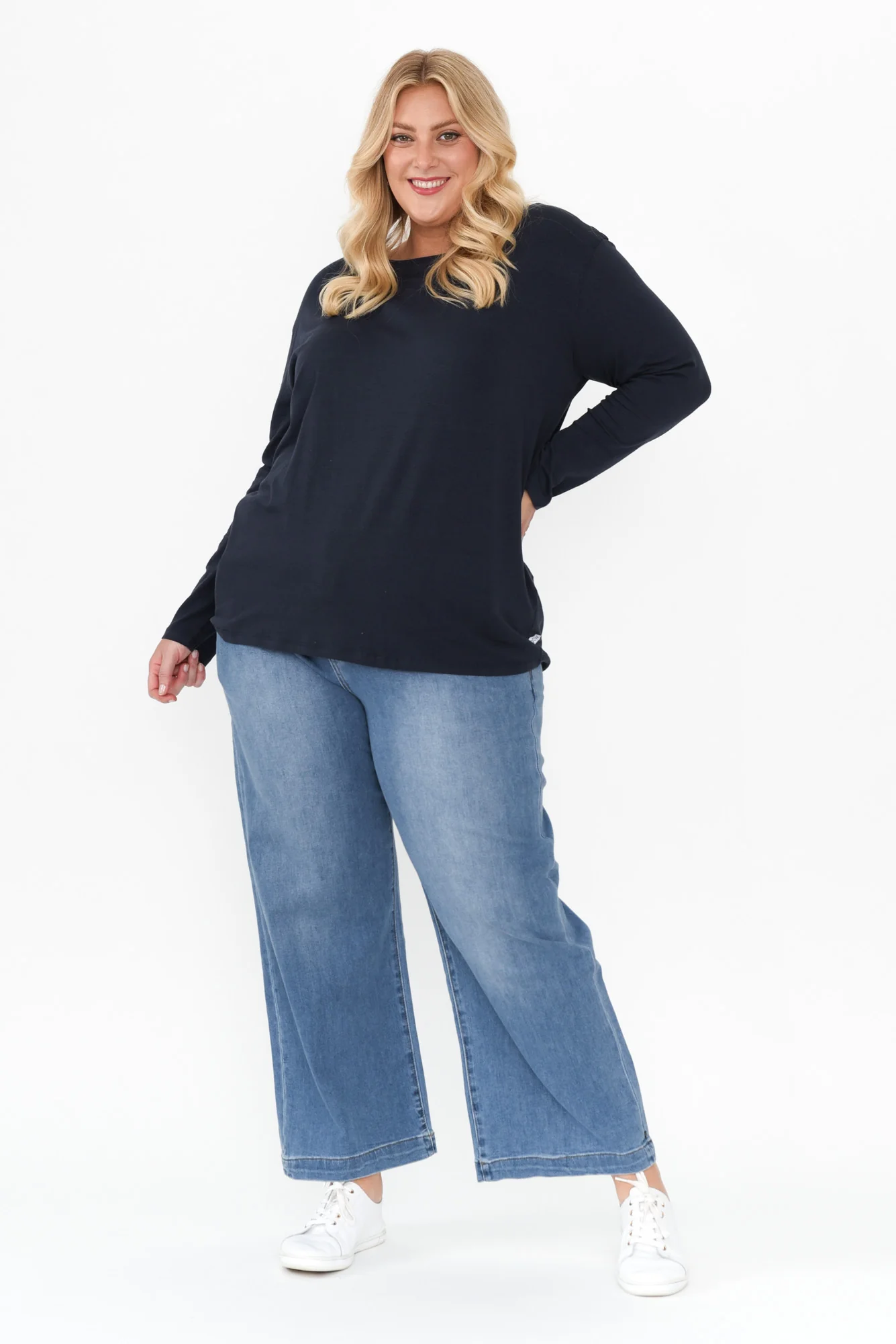 Moya Navy Cotton Hi Lo Top