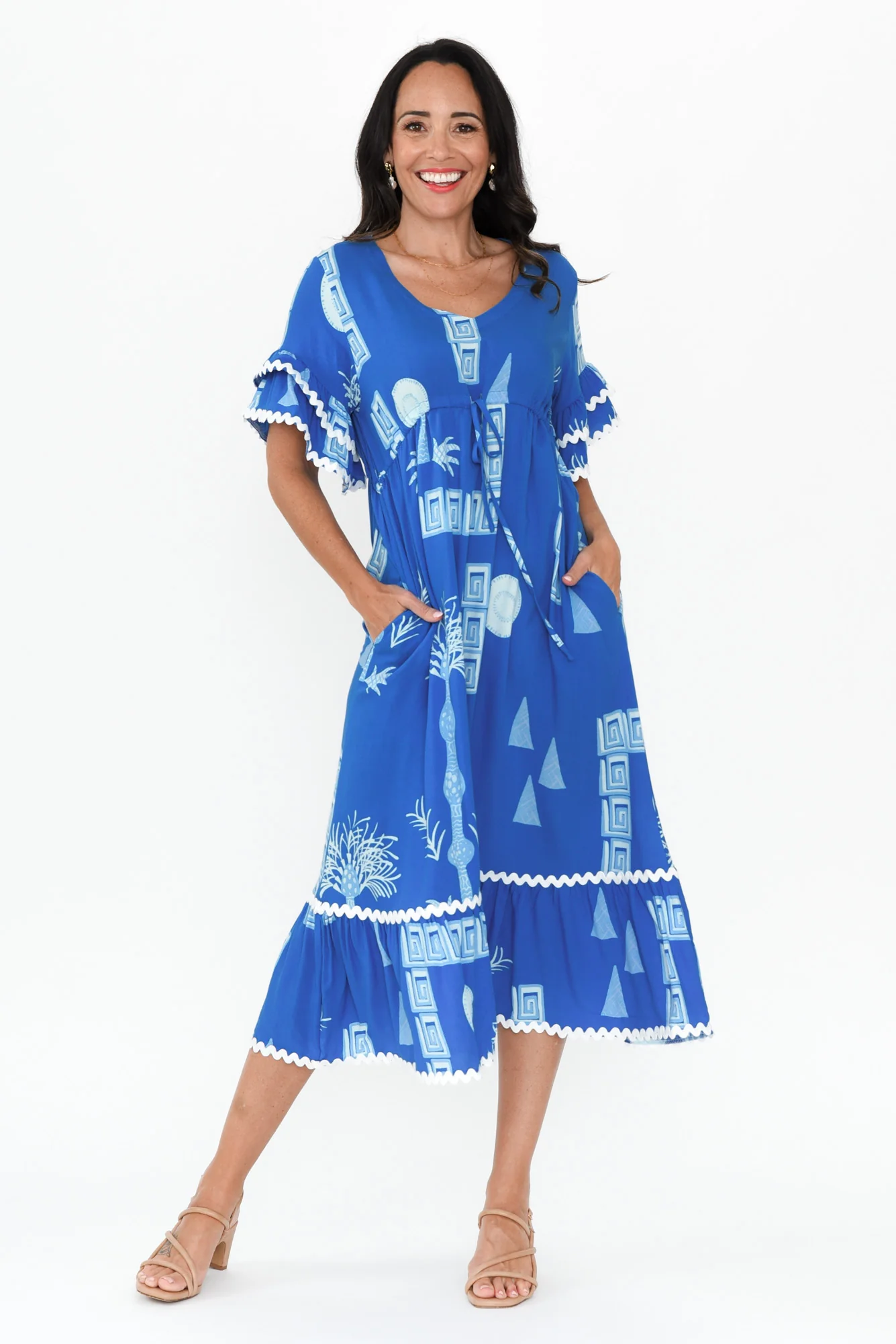 Rosemarie Blue Tropical Frill Dress