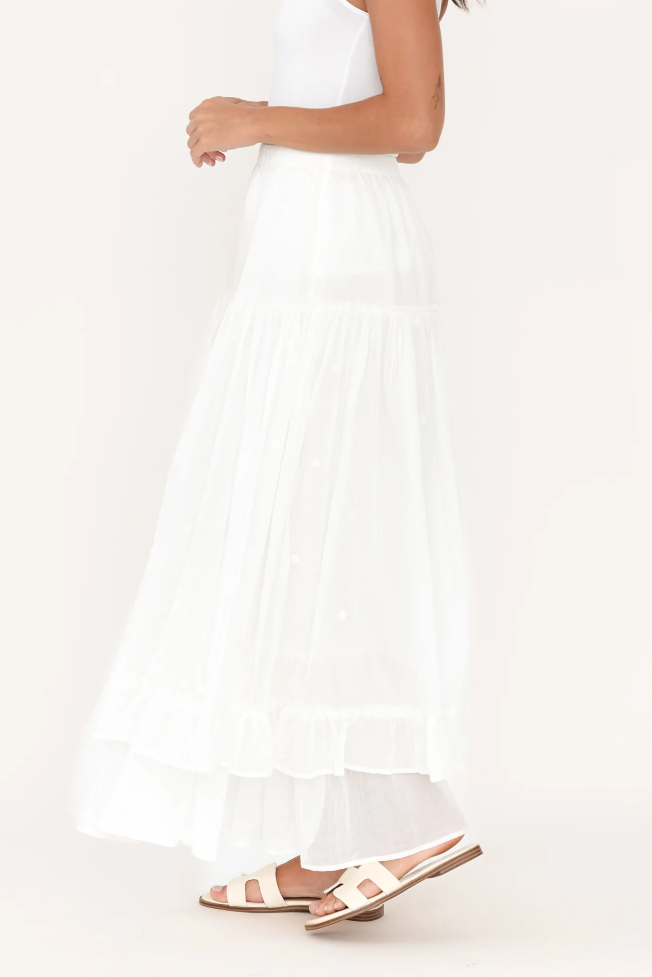 Banksia White Cotton Layered Skirt