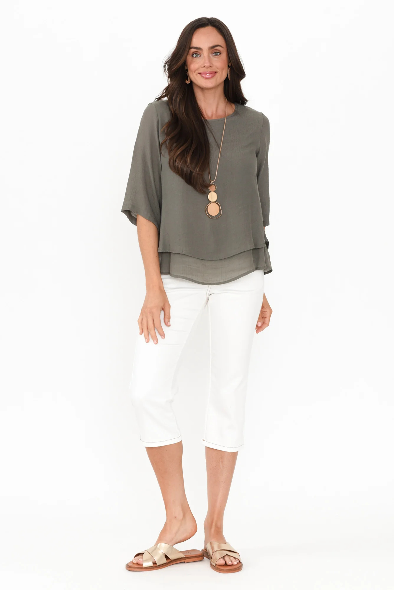 Liora Khaki Layered Top