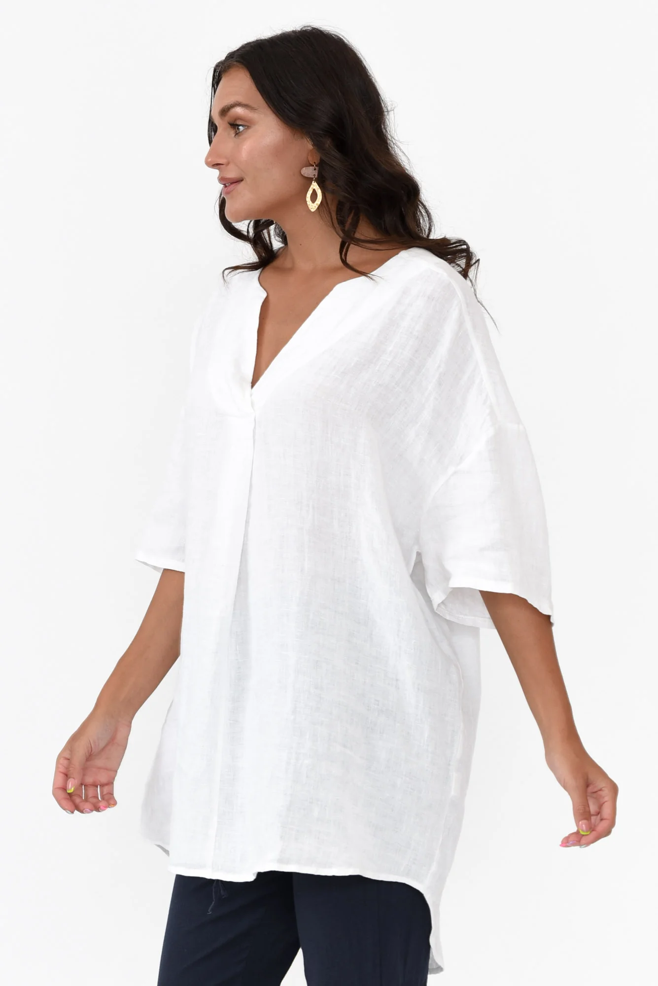 Holland White Linen V Neck Tunic