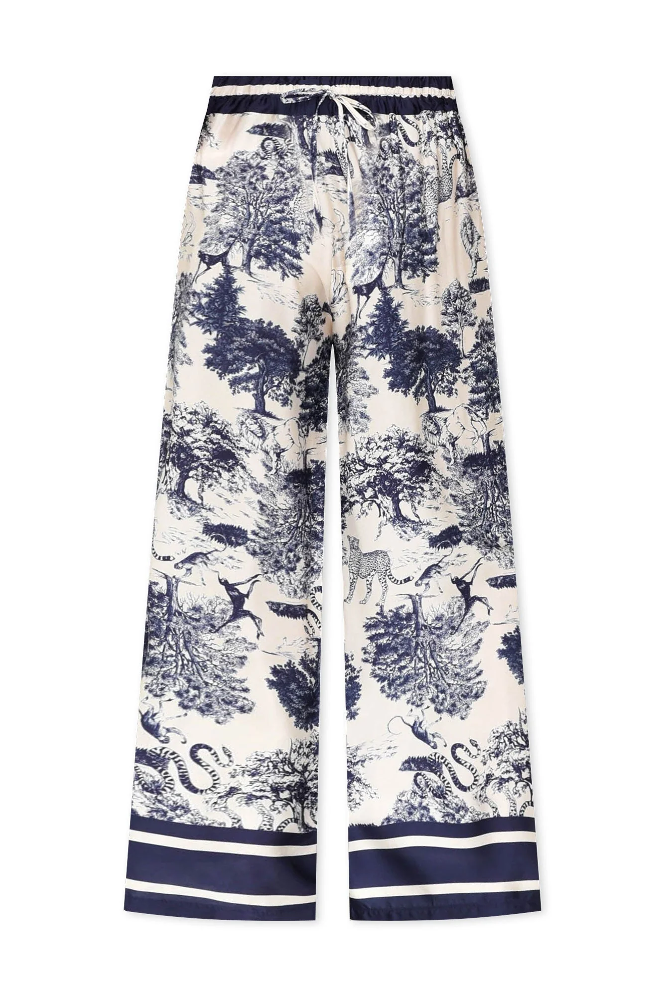 Corio Navy Garden Silk Blend Tie Pants