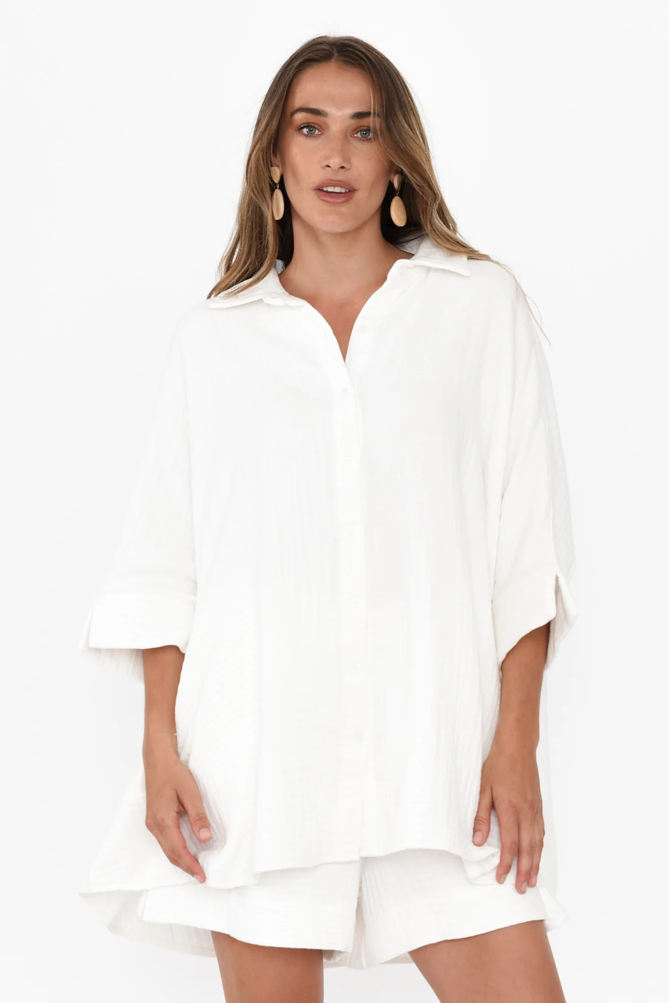Calia White Cotton Cheesecloth Shirt