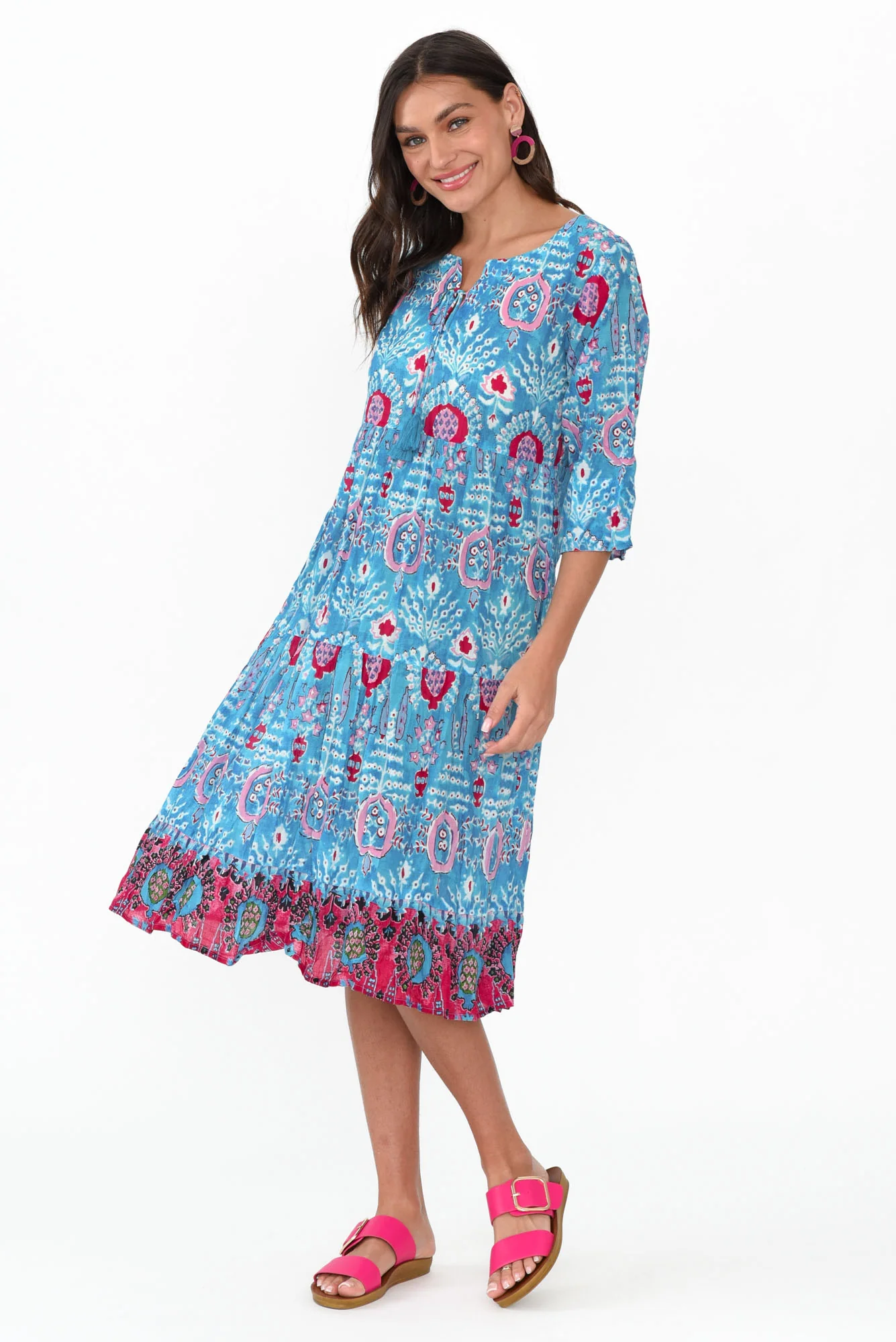 Milana Aqua Motif Crinkle Cotton Dress