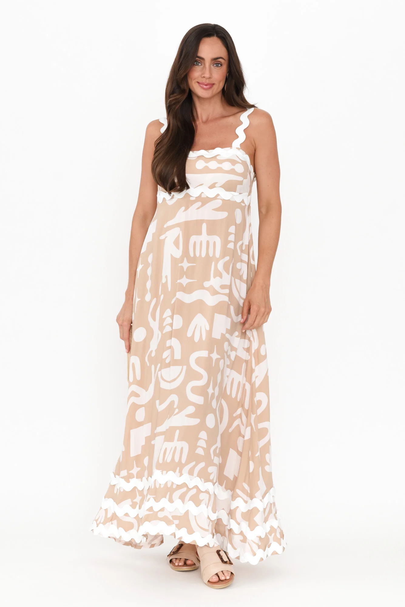 Eda Beige Abstract Maxi Dress