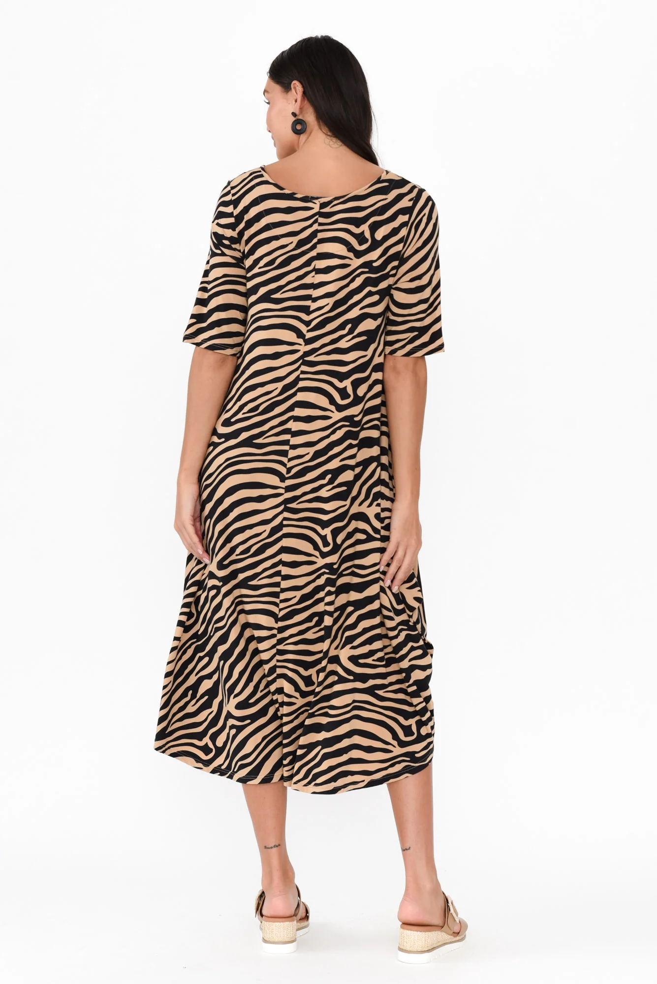 Tan Zebra Micro Modal Tri Drape Dress